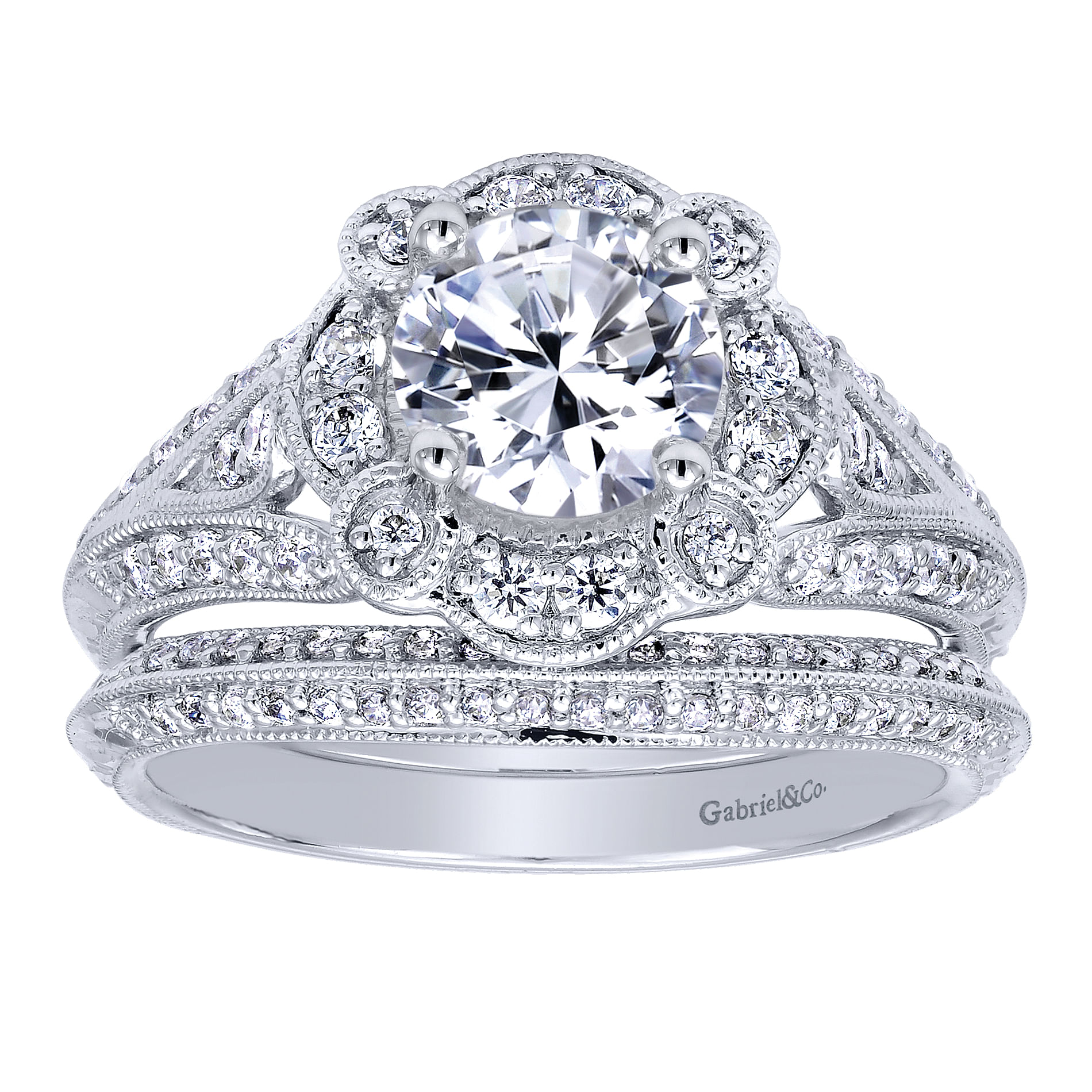14k White Gold Diamond Halo Engagement Ring angle 4 14k White Gold Diamond Halo Engagement Ring angle 4