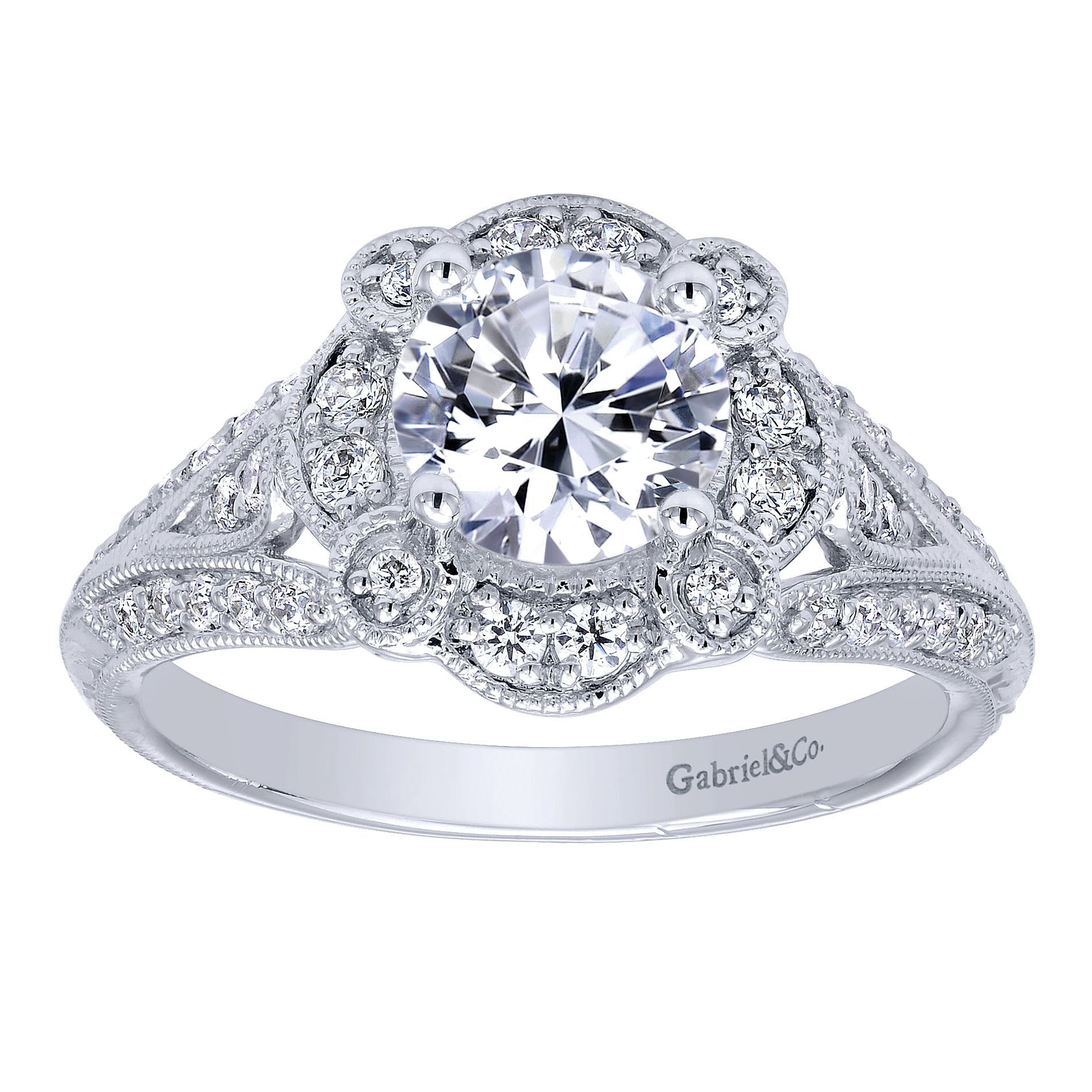 14k White Gold Diamond Halo Engagement Ring angle 5 14k White Gold Diamond Halo Engagement Ring angle 5