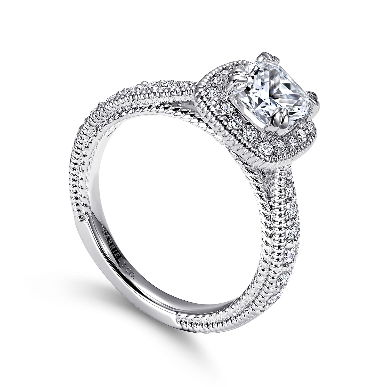 14k White Gold Diamond Halo Engagement Ring angle 3 14k White Gold Diamond Halo Engagement Ring angle 3