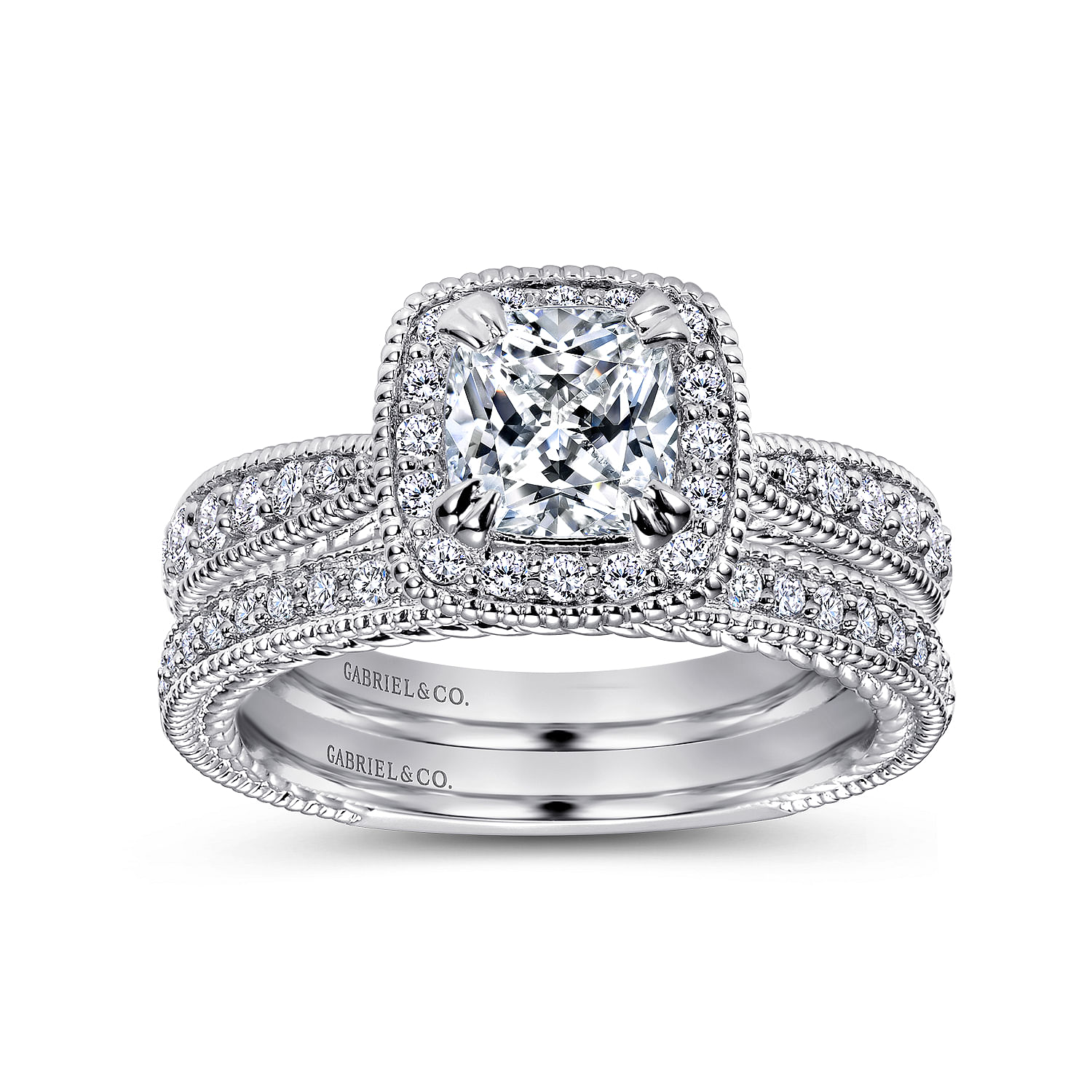 14k White Gold Diamond Halo Engagement Ring angle 4 14k White Gold Diamond Halo Engagement Ring angle 4