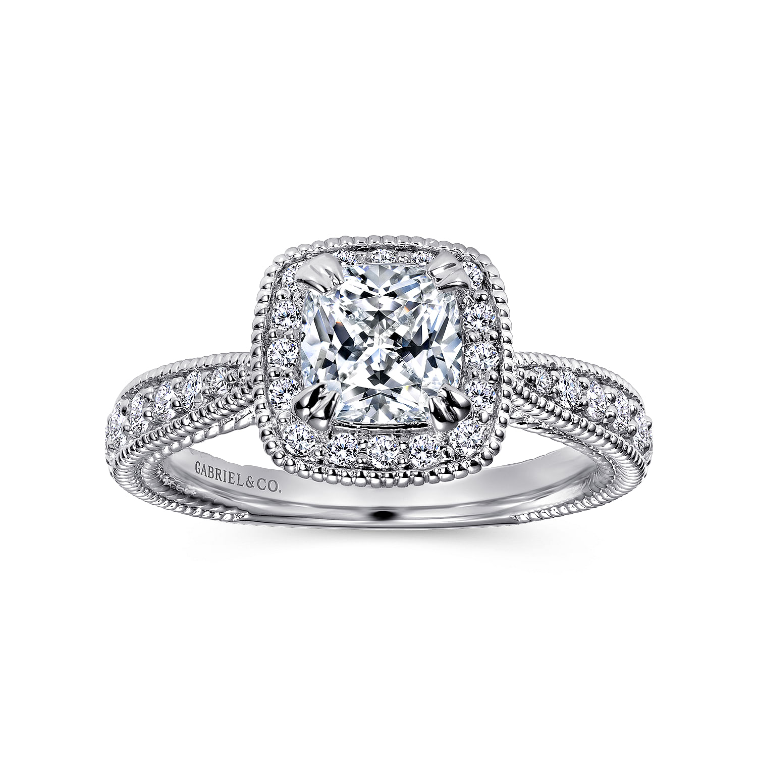 14k White Gold Diamond Halo Engagement Ring angle 5 14k White Gold Diamond Halo Engagement Ring angle 5