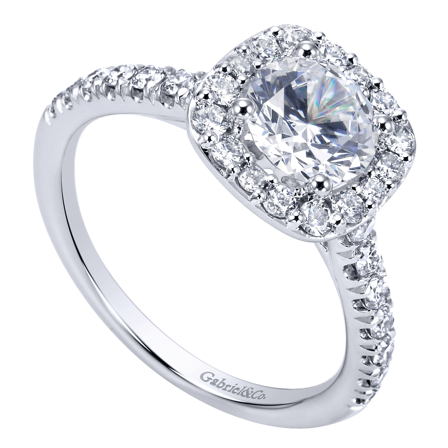 14k White Gold Diamond Halo Engagement Ring angle 3 14k White Gold Diamond Halo Engagement Ring angle 3