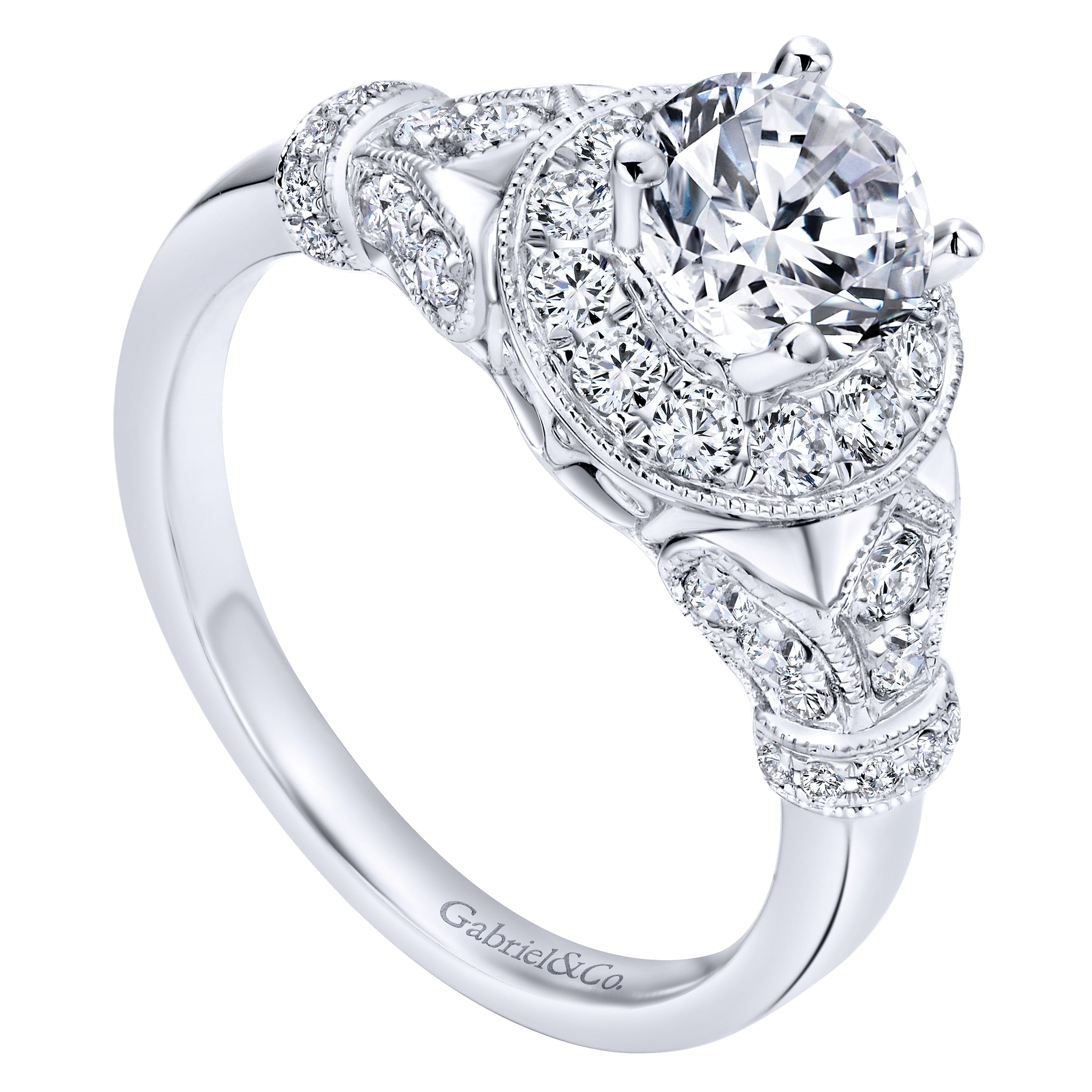 14k White Gold Diamond Halo Engagement Ring angle 3 14k White Gold Diamond Halo Engagement Ring angle 3