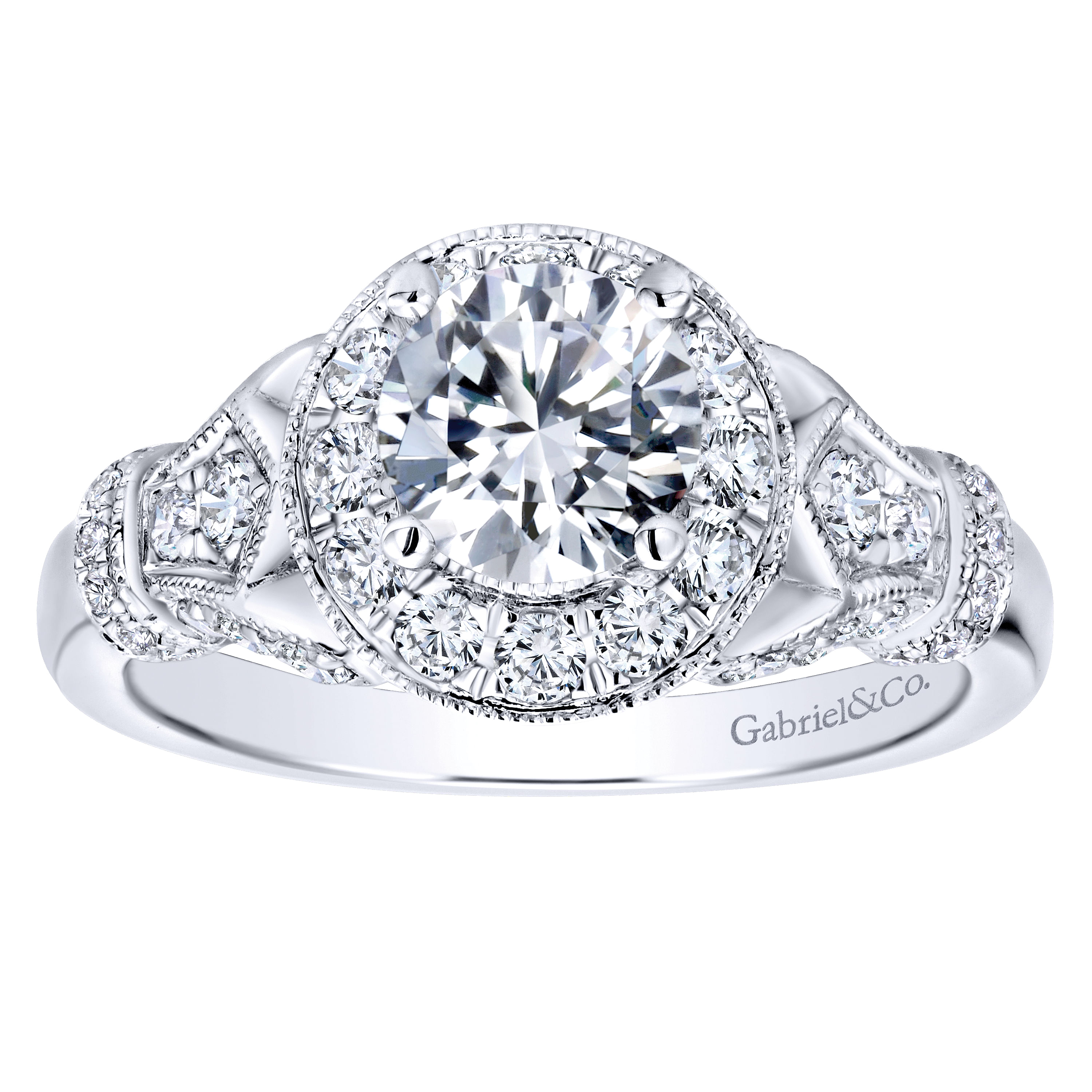 14k White Gold Diamond Halo Engagement Ring angle 5 14k White Gold Diamond Halo Engagement Ring angle 5