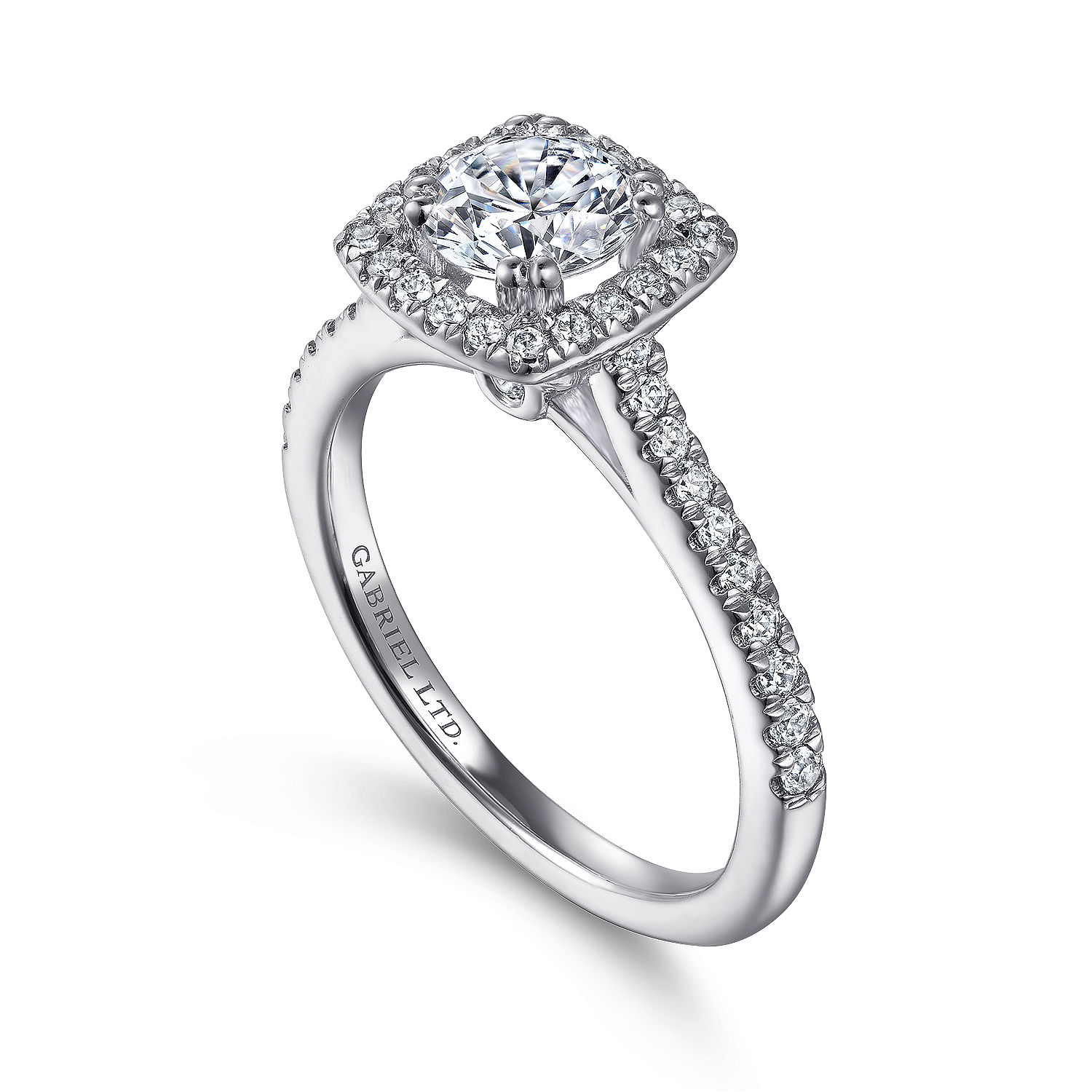 14k White Gold Diamond Halo Engagement Ring angle 3 14k White Gold Diamond Halo Engagement Ring angle 3