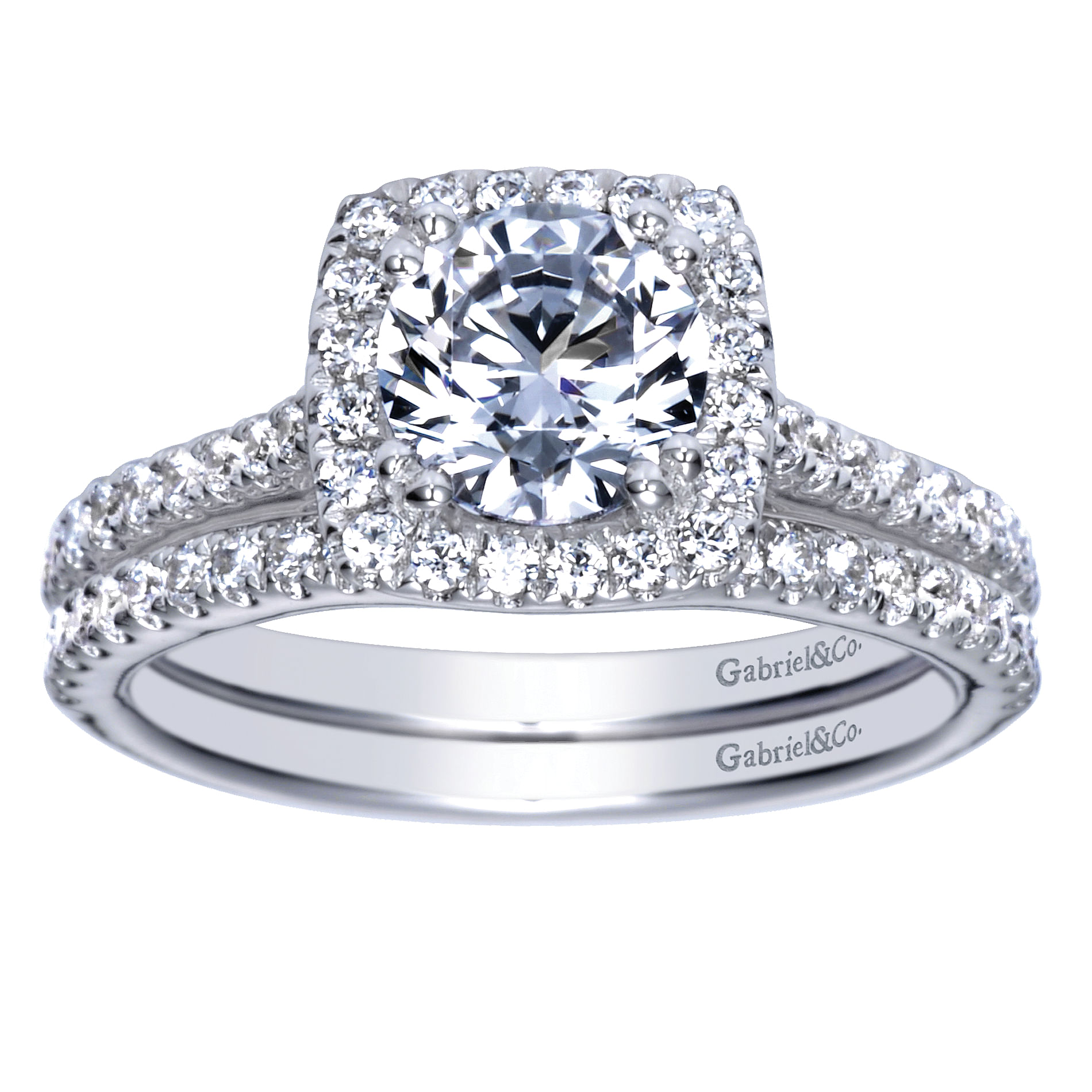 14k White Gold Diamond Halo Engagement Ring angle 4 14k White Gold Diamond Halo Engagement Ring angle 4