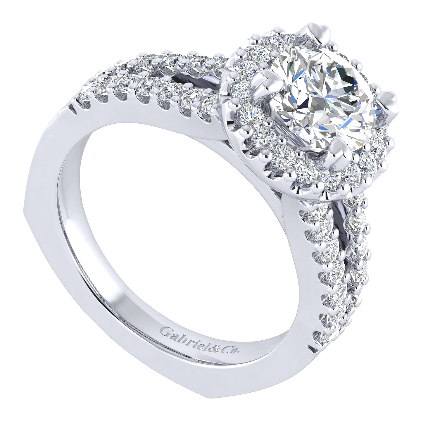 14k White Gold Diamond Halo Engagement Ring angle 3 14k White Gold Diamond Halo Engagement Ring angle 3
