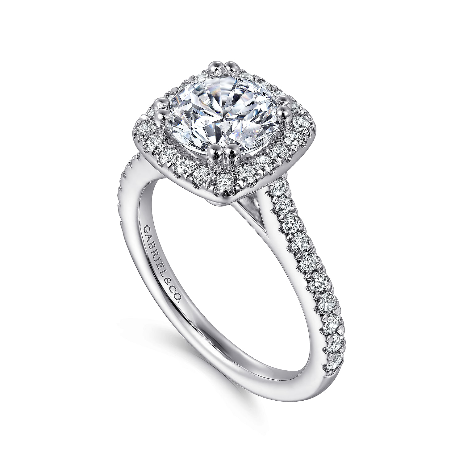 14k White Gold Diamond Halo Engagement Ring angle 3 14k White Gold Diamond Halo Engagement Ring angle 3