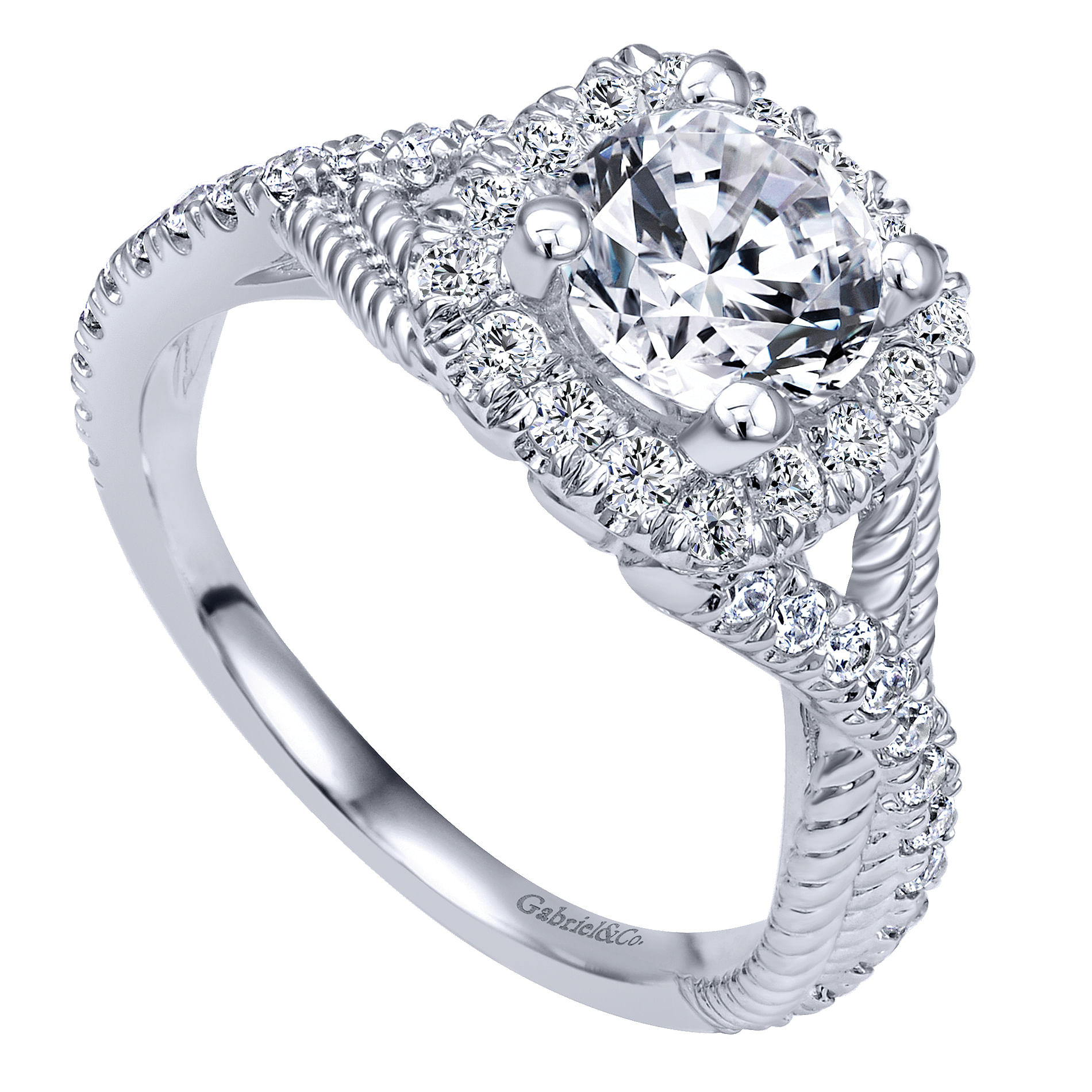 14k White Gold Diamond Halo Engagement Ring angle 3 14k White Gold Diamond Halo Engagement Ring angle 3