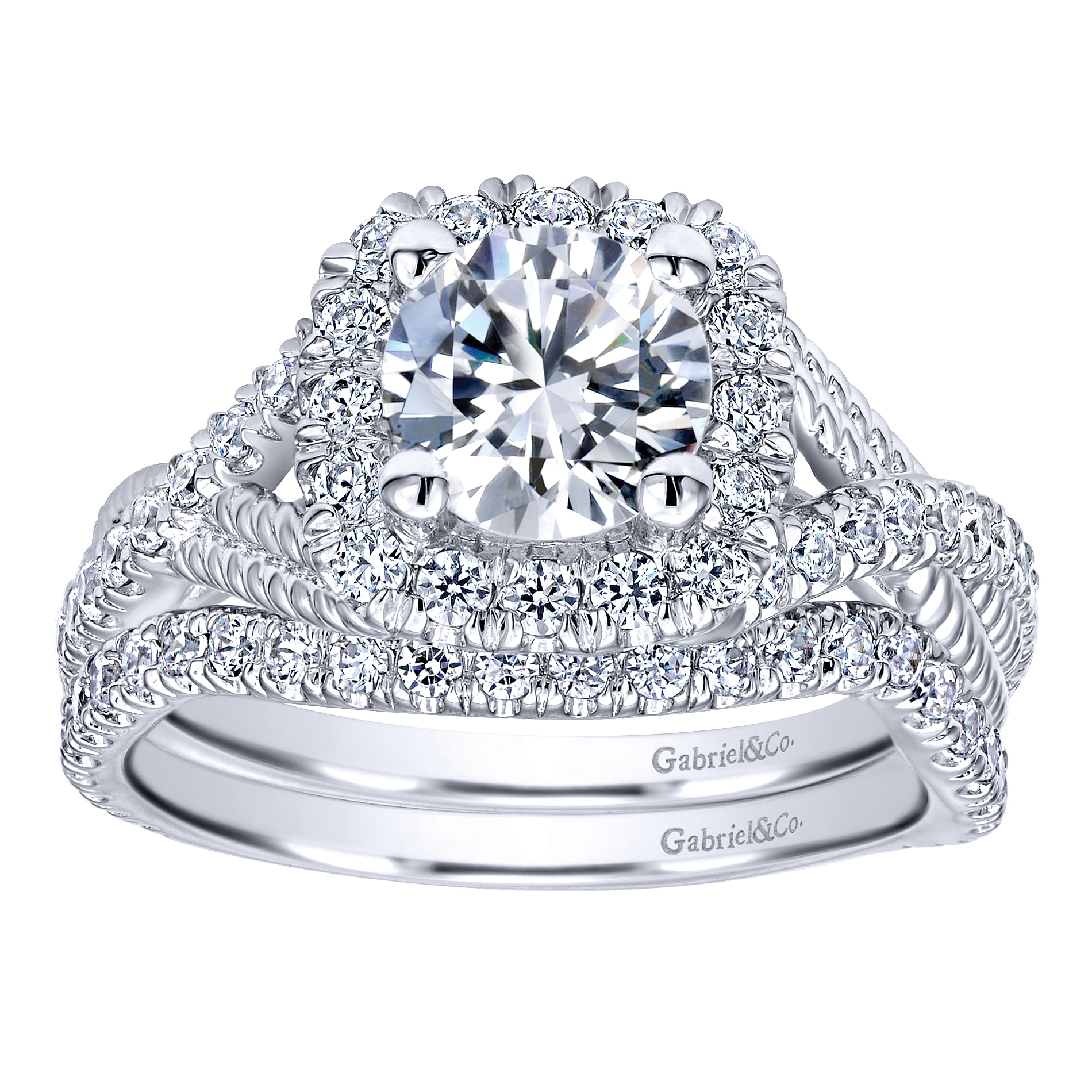 14k White Gold Diamond Halo Engagement Ring angle 4 14k White Gold Diamond Halo Engagement Ring angle 4