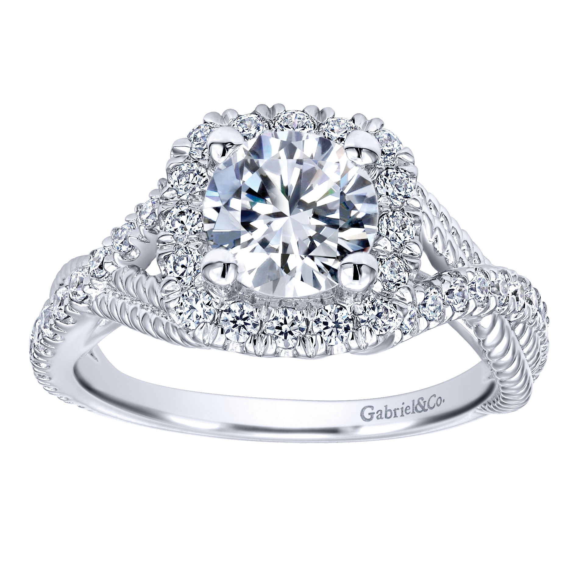 14k White Gold Diamond Halo Engagement Ring angle 5 14k White Gold Diamond Halo Engagement Ring angle 5