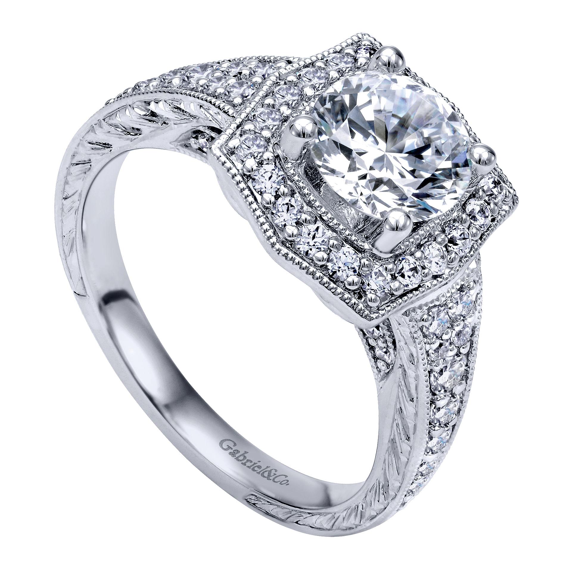 14k White Gold Diamond Halo Engagement Ring angle 3 14k White Gold Diamond Halo Engagement Ring angle 3