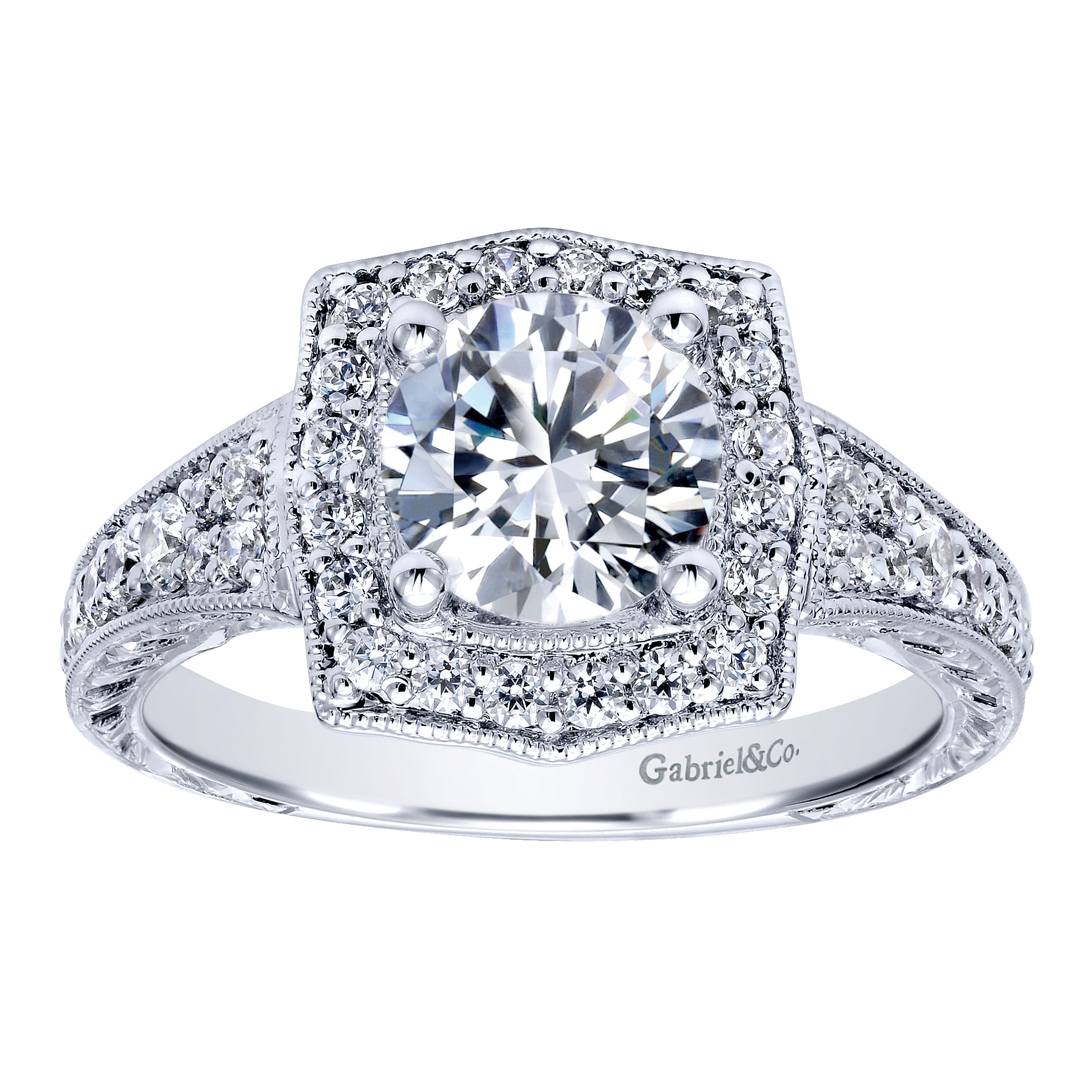 14k White Gold Diamond Halo Engagement Ring angle 5 14k White Gold Diamond Halo Engagement Ring angle 5