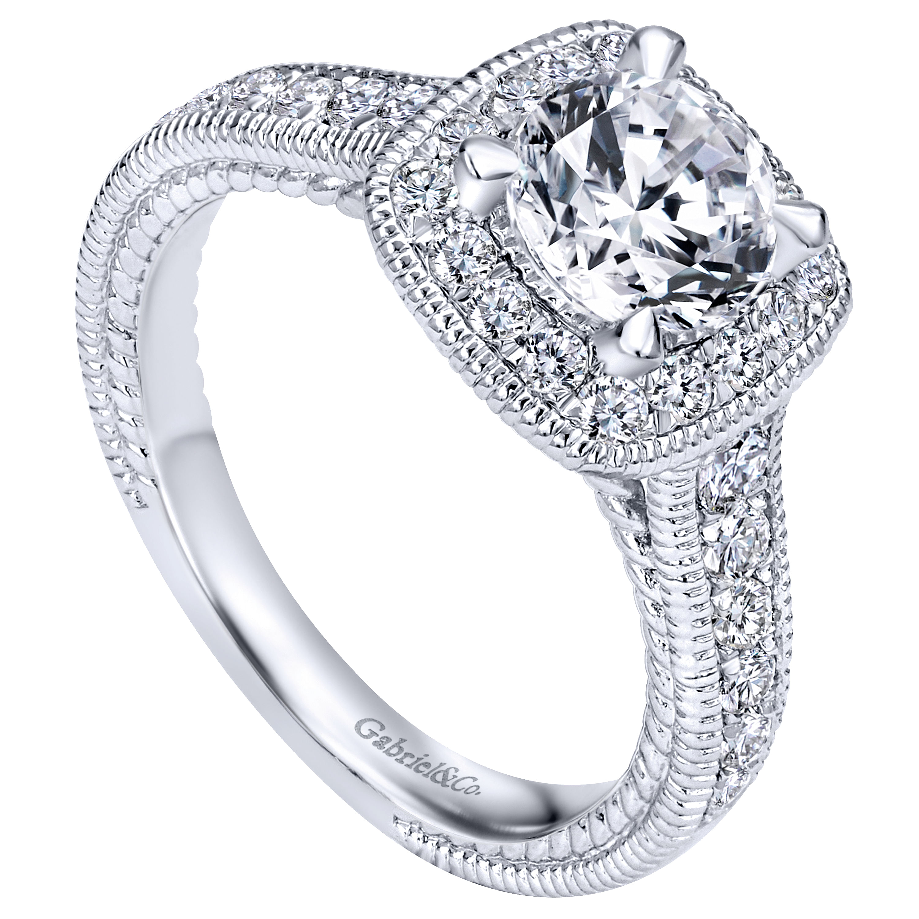 14k White Gold Diamond Halo Engagement Ring angle 3 14k White Gold Diamond Halo Engagement Ring angle 3