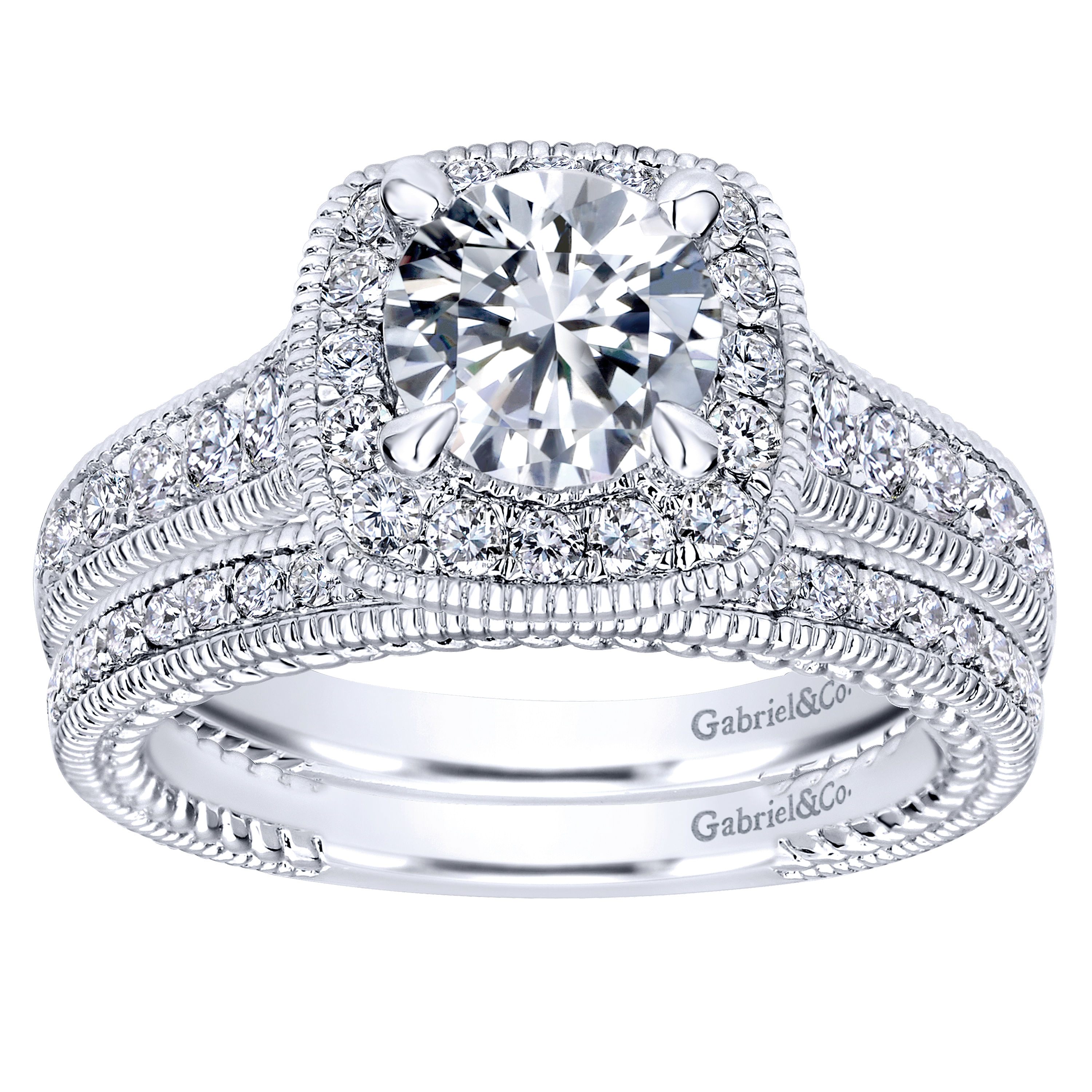 14k White Gold Diamond Halo Engagement Ring angle 4 14k White Gold Diamond Halo Engagement Ring angle 4