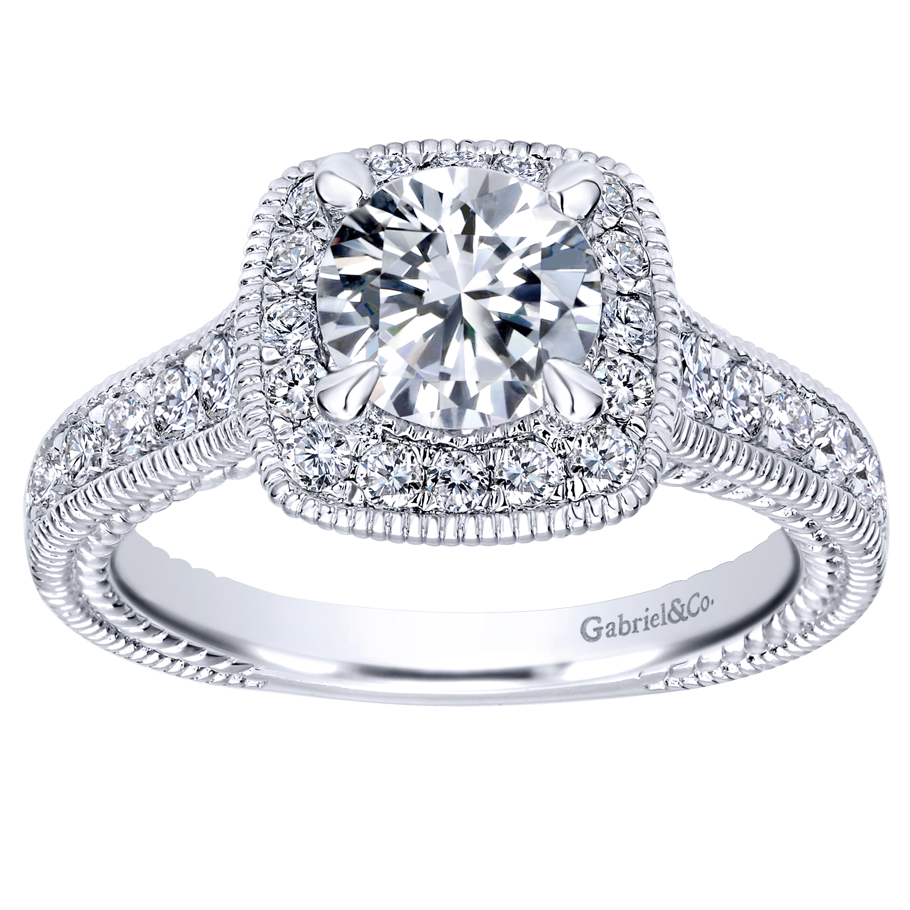 14k White Gold Diamond Halo Engagement Ring angle 5 14k White Gold Diamond Halo Engagement Ring angle 5