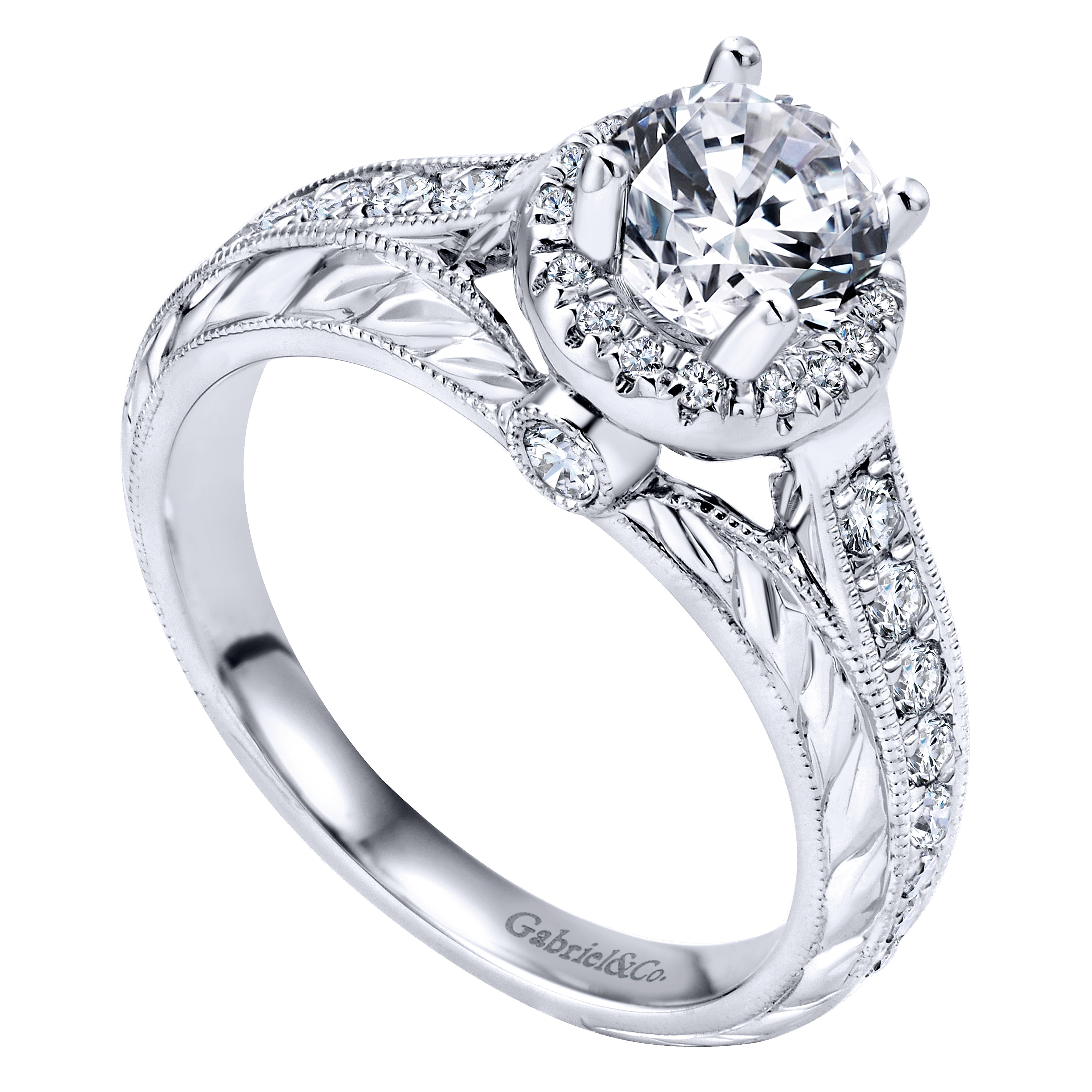 14k White Gold Diamond Halo Engagement Ring angle 3 14k White Gold Diamond Halo Engagement Ring angle 3
