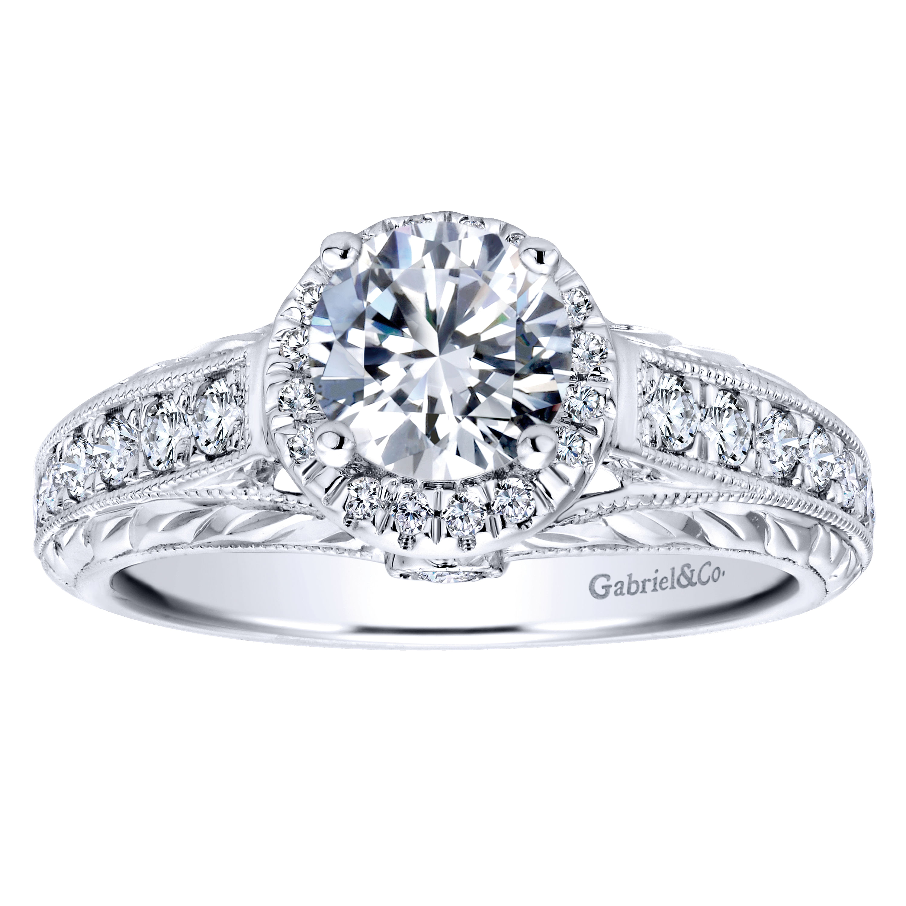 14k White Gold Diamond Halo Engagement Ring angle 5 14k White Gold Diamond Halo Engagement Ring angle 5
