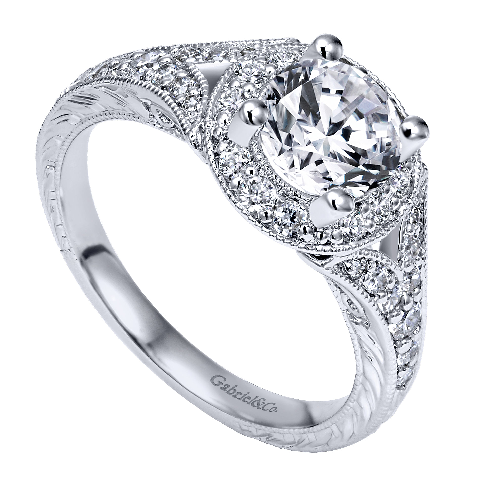 14k White Gold Diamond Halo Engagement Ring angle 3 14k White Gold Diamond Halo Engagement Ring angle 3