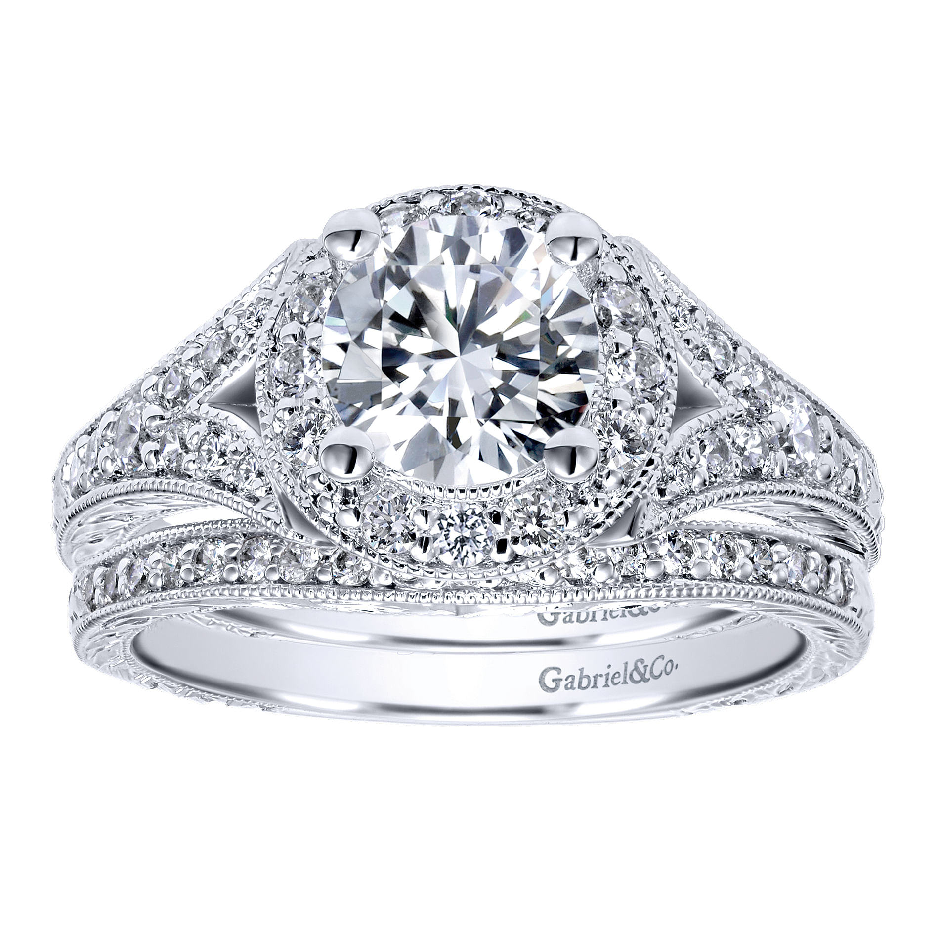 14k White Gold Diamond Halo Engagement Ring angle 4 14k White Gold Diamond Halo Engagement Ring angle 4