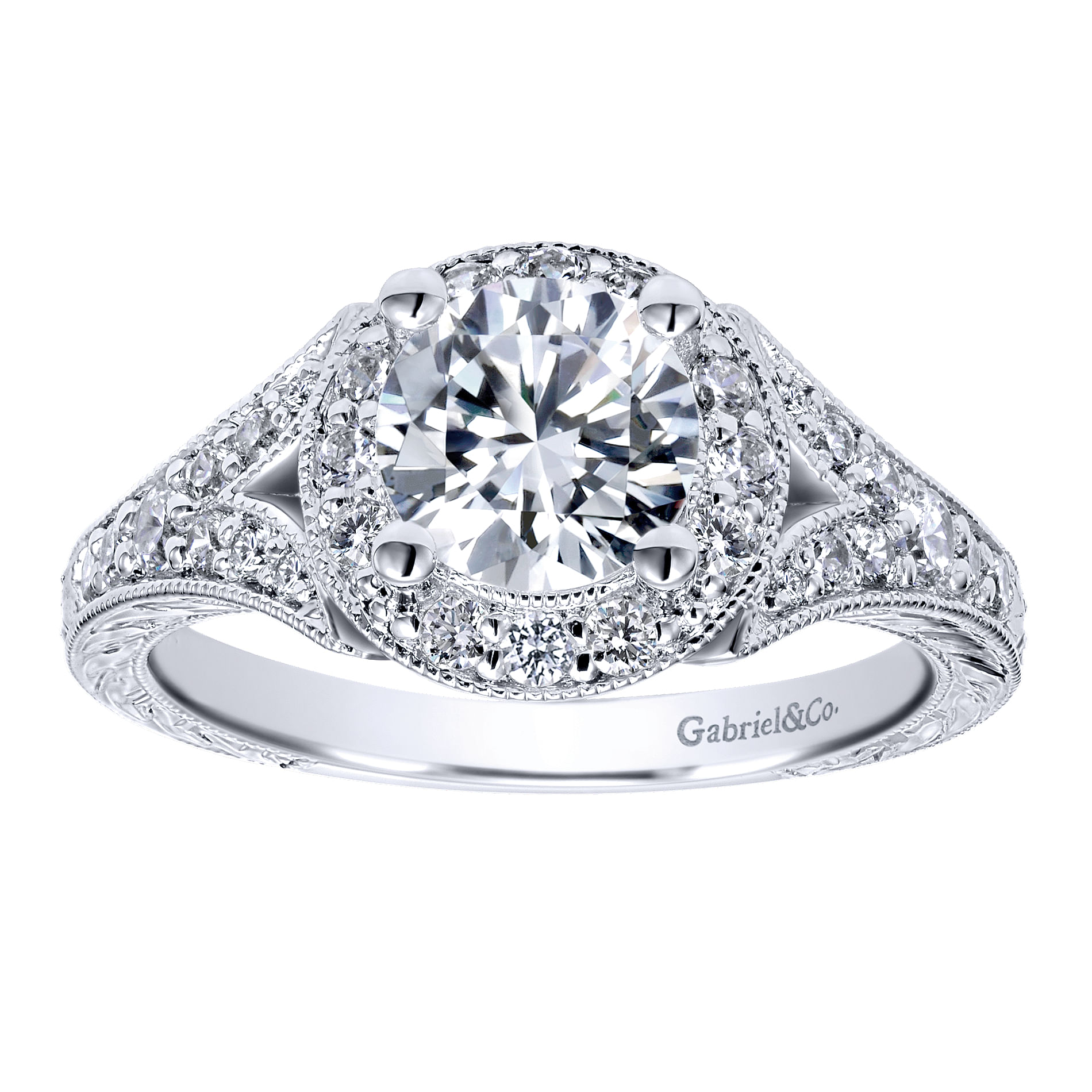 14k White Gold Diamond Halo Engagement Ring angle 5 14k White Gold Diamond Halo Engagement Ring angle 5