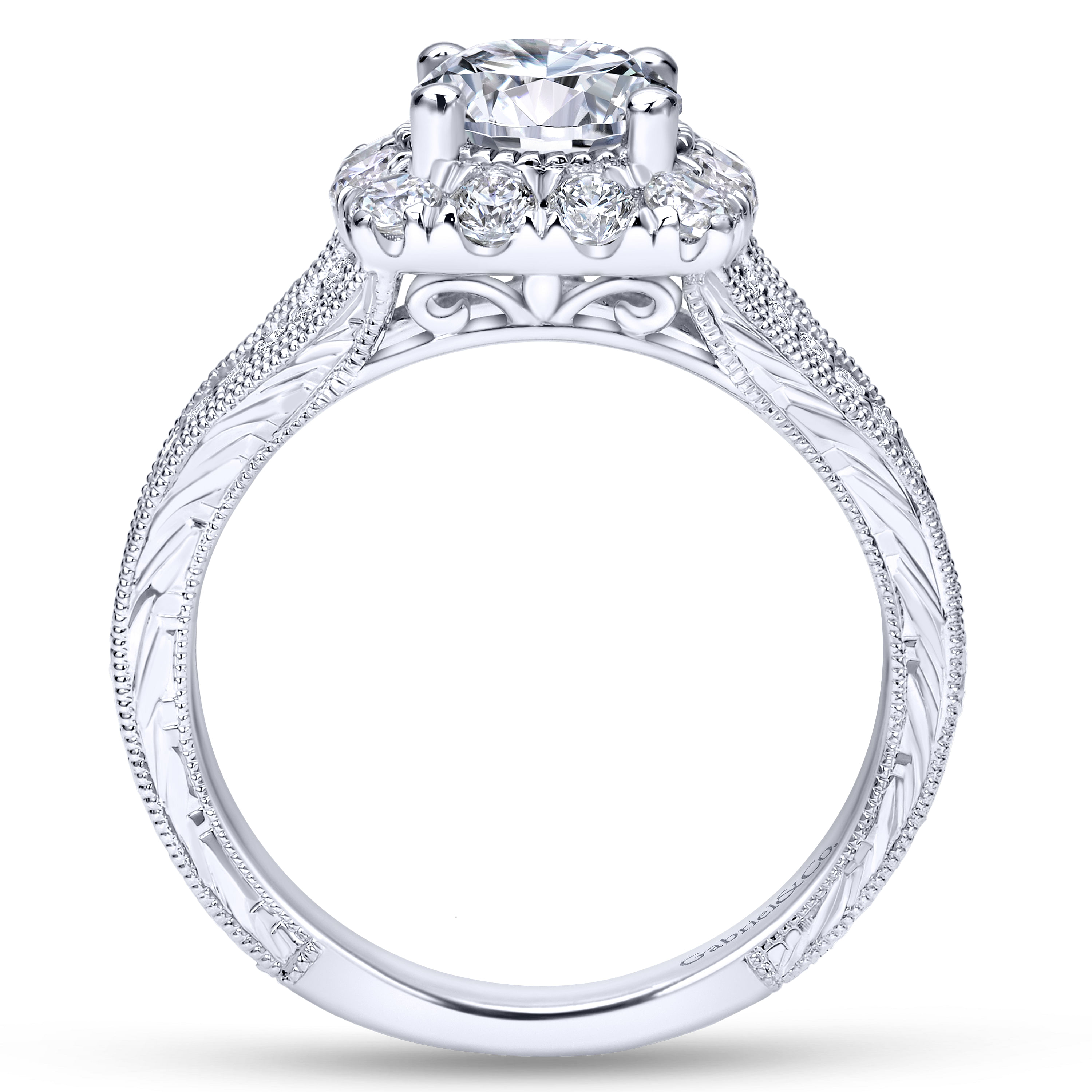 14k White Gold Diamond Halo Engagement Ring angle 2 14k White Gold Diamond Halo Engagement Ring angle 2