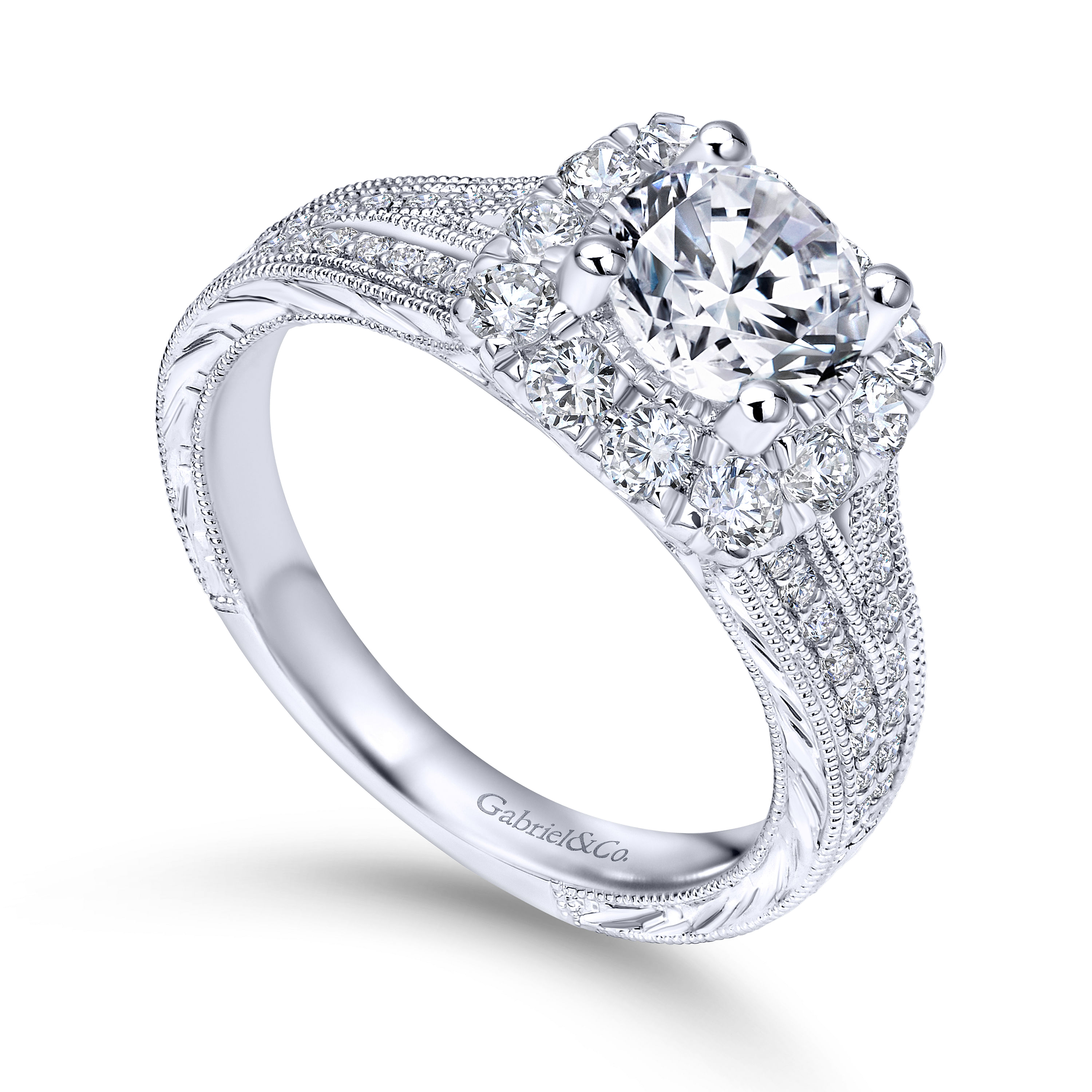 14k White Gold Diamond Halo Engagement Ring angle 3 14k White Gold Diamond Halo Engagement Ring angle 3