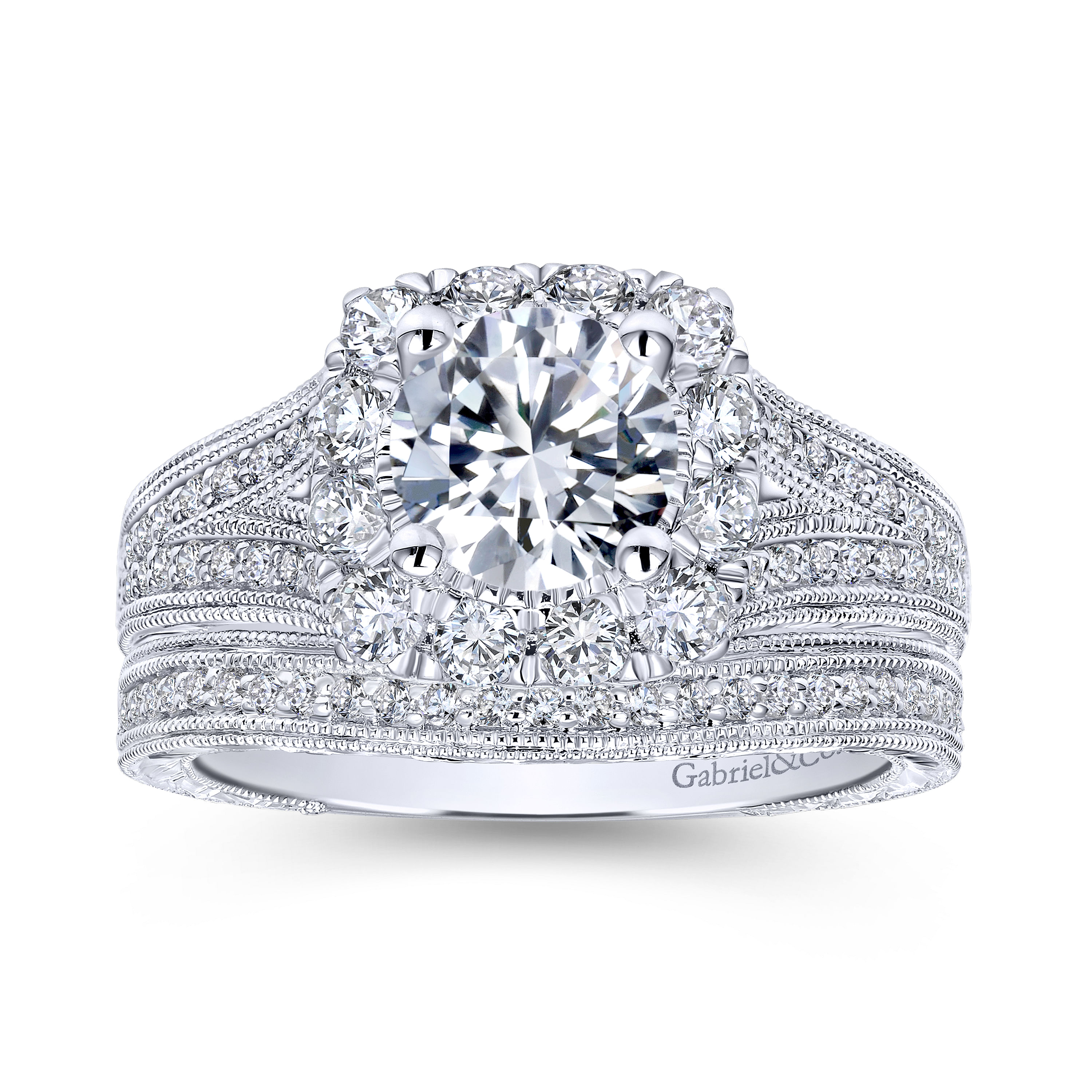 14k White Gold Diamond Halo Engagement Ring angle 4 14k White Gold Diamond Halo Engagement Ring angle 4