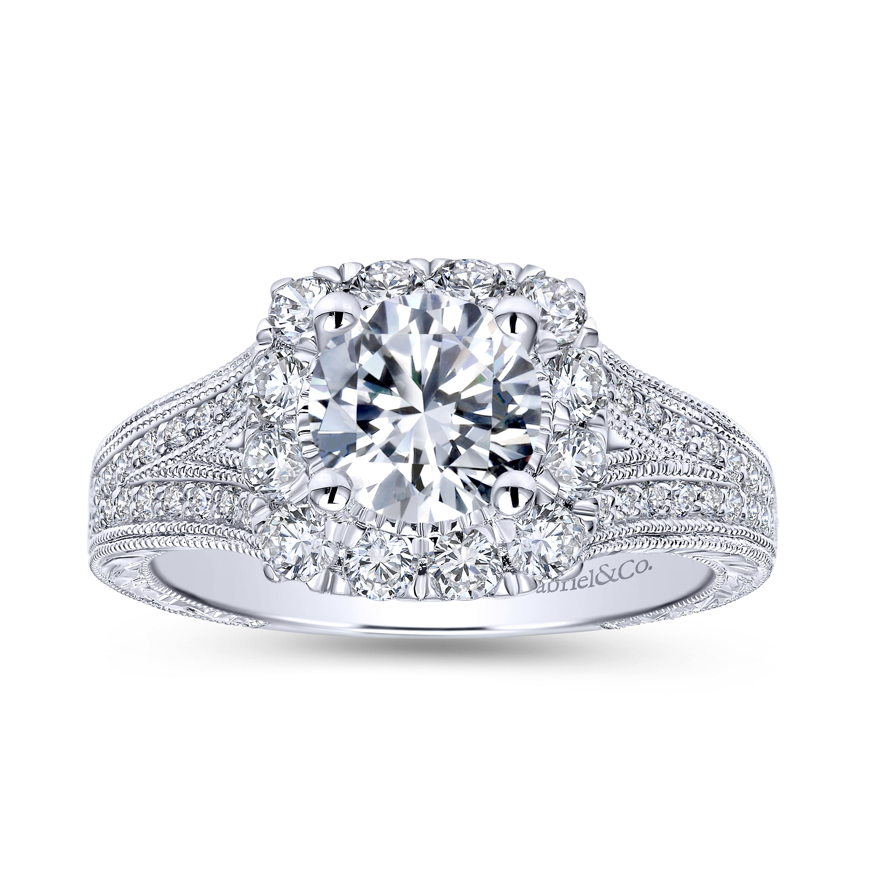 14k White Gold Diamond Halo Engagement Ring angle 5 14k White Gold Diamond Halo Engagement Ring angle 5