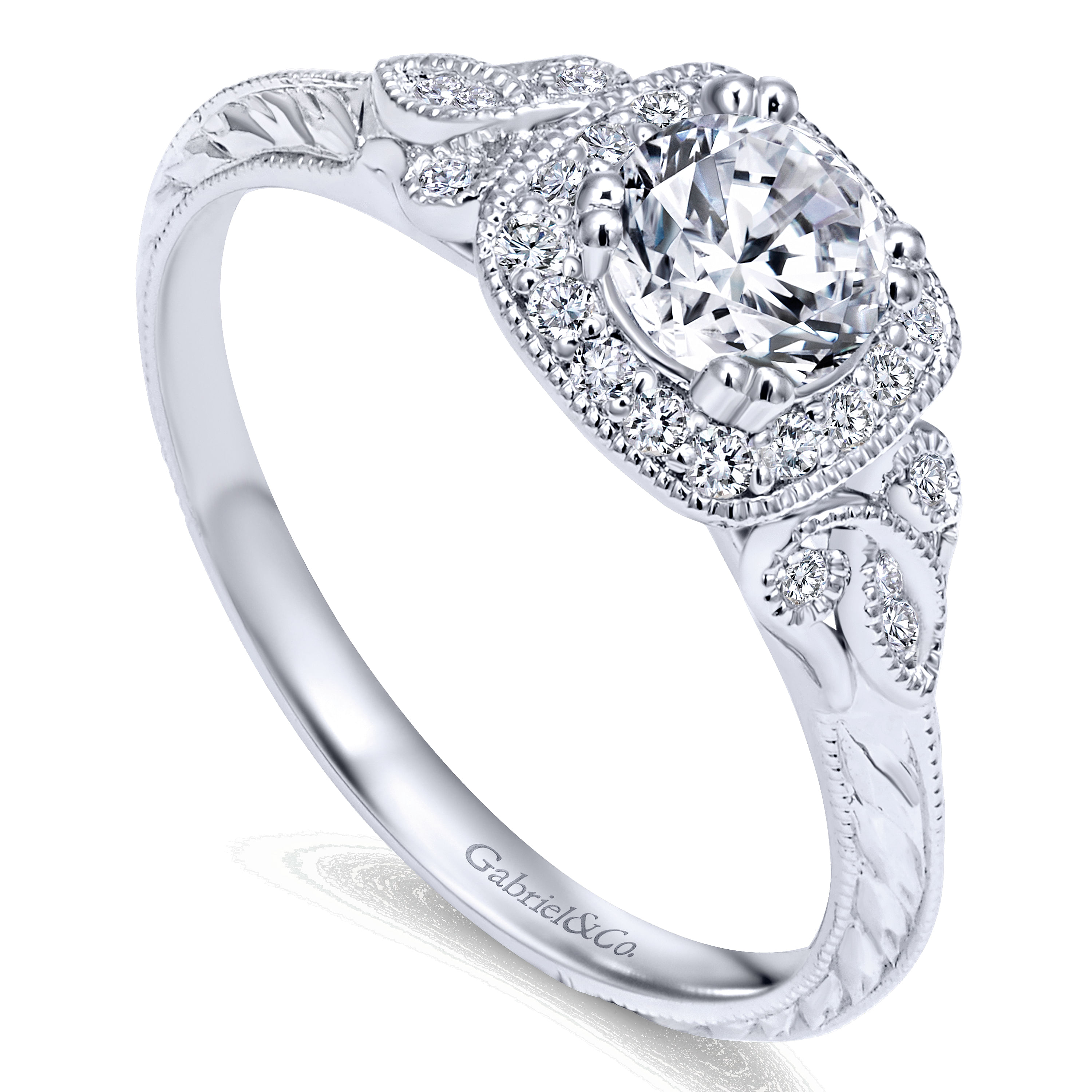 14k White Gold Diamond Halo Engagement Ring angle 3 14k White Gold Diamond Halo Engagement Ring angle 3
