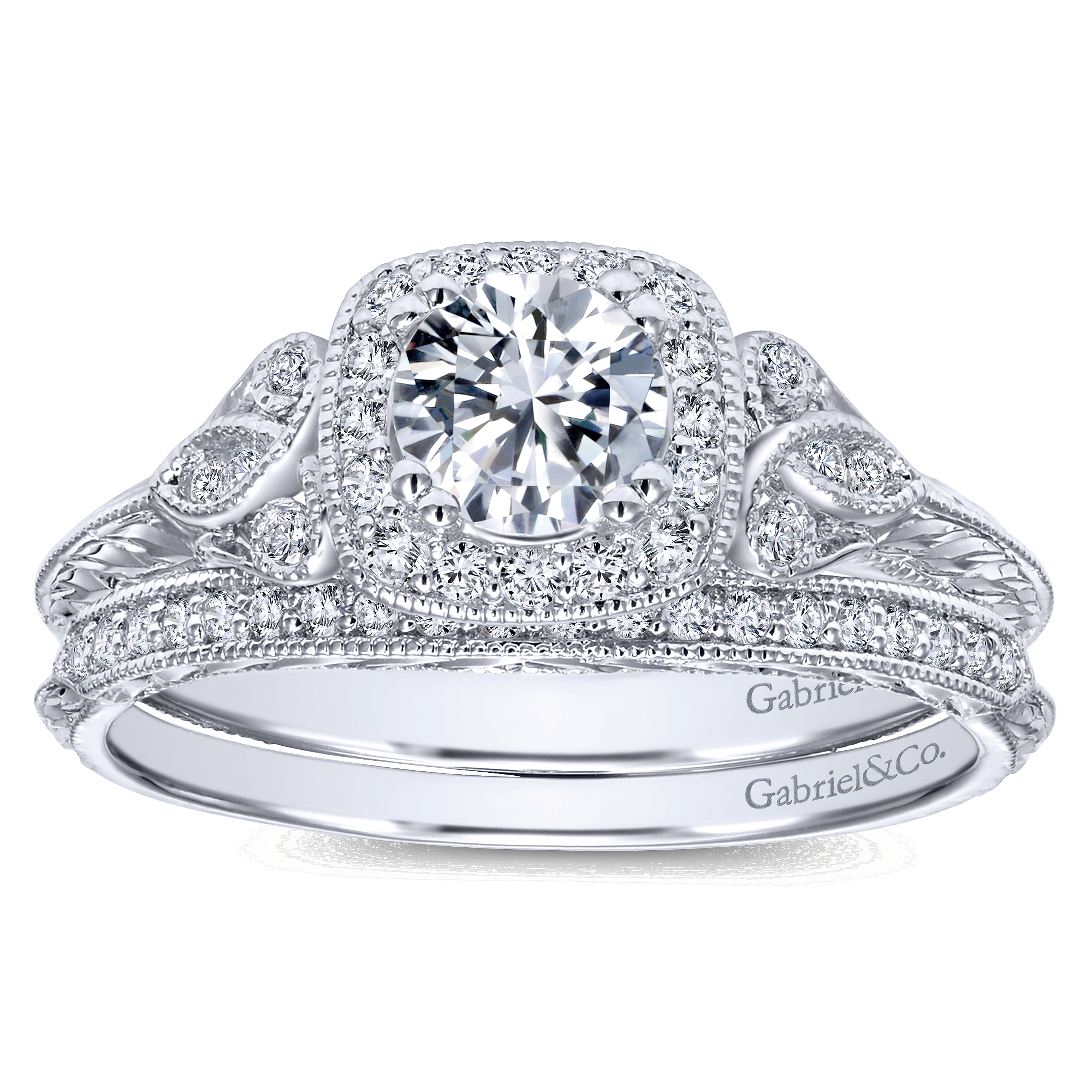 14k White Gold Diamond Halo Engagement Ring angle 4 14k White Gold Diamond Halo Engagement Ring angle 4