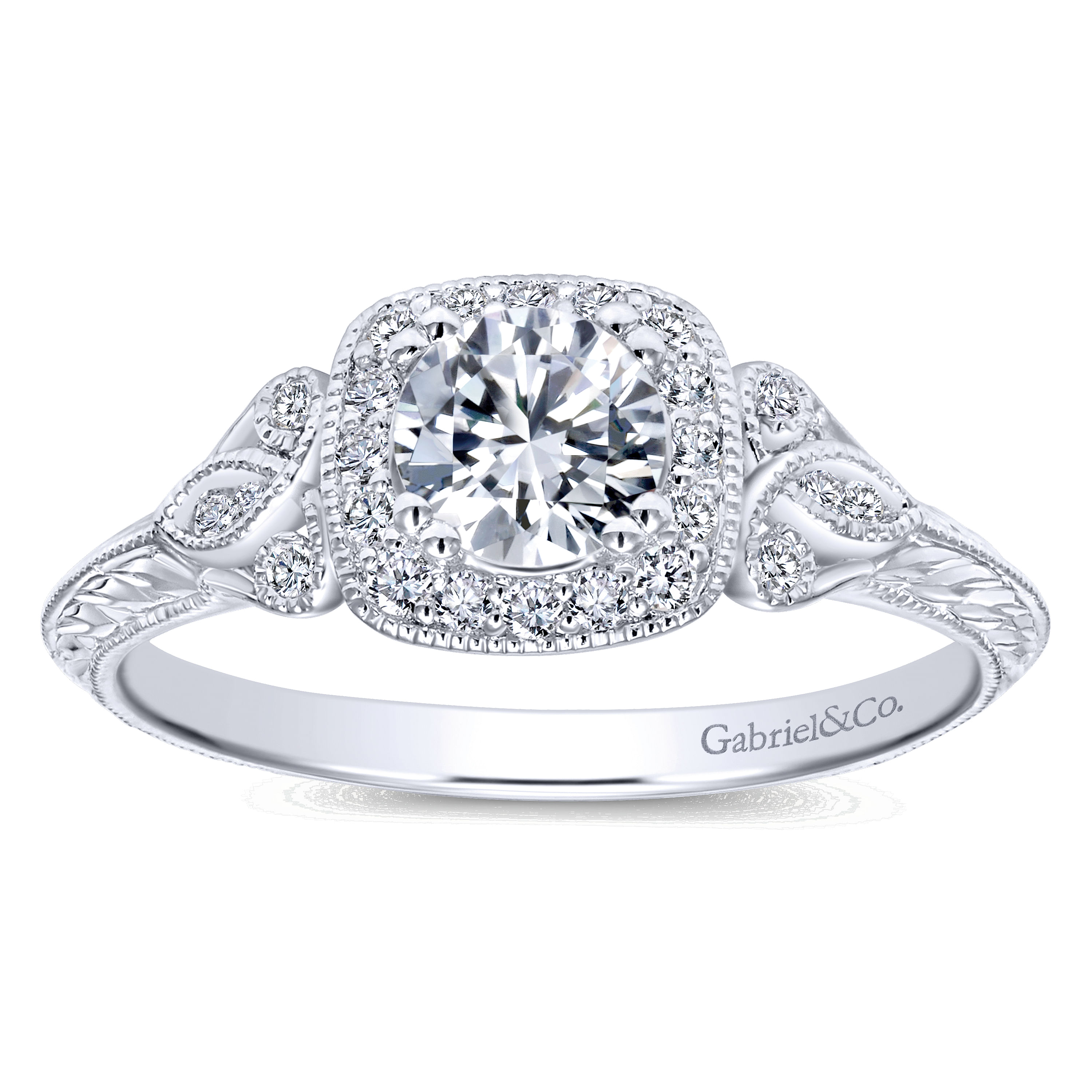 14k White Gold Diamond Halo Engagement Ring angle 5 14k White Gold Diamond Halo Engagement Ring angle 5