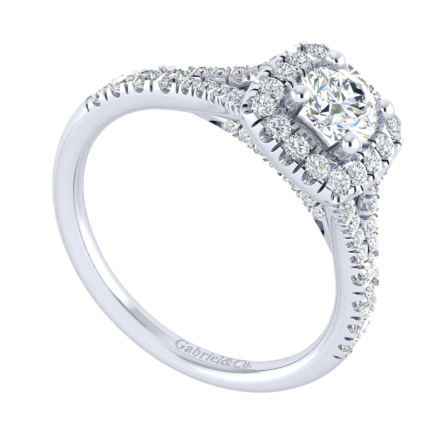 14k White Gold Diamond Halo Engagement Ring angle 3 14k White Gold Diamond Halo Engagement Ring angle 3