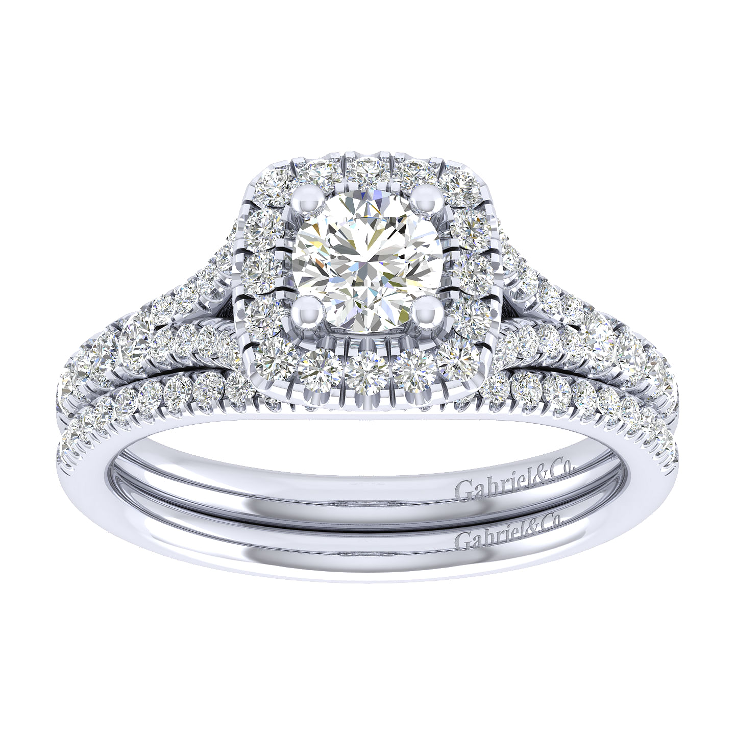 14k White Gold Diamond Halo Engagement Ring angle 4 14k White Gold Diamond Halo Engagement Ring angle 4