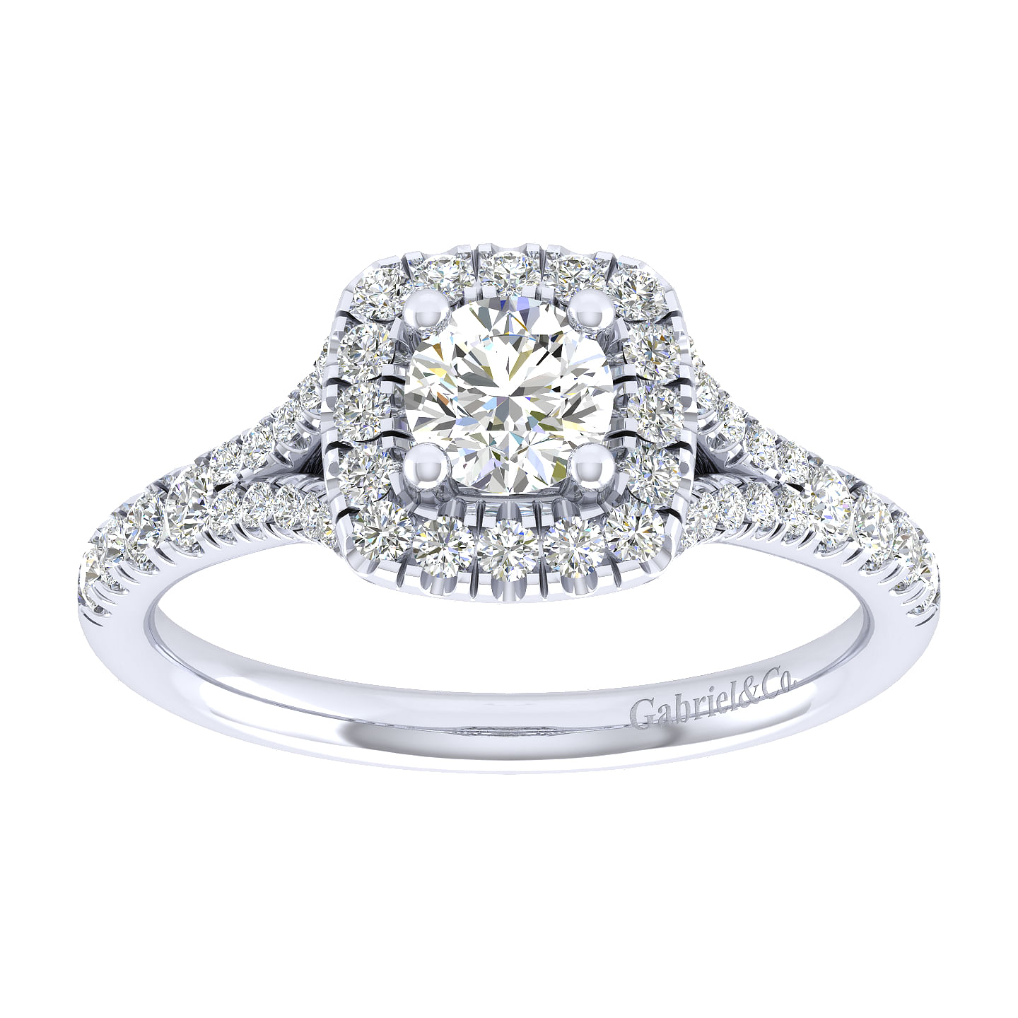 14k White Gold Diamond Halo Engagement Ring angle 5 14k White Gold Diamond Halo Engagement Ring angle 5