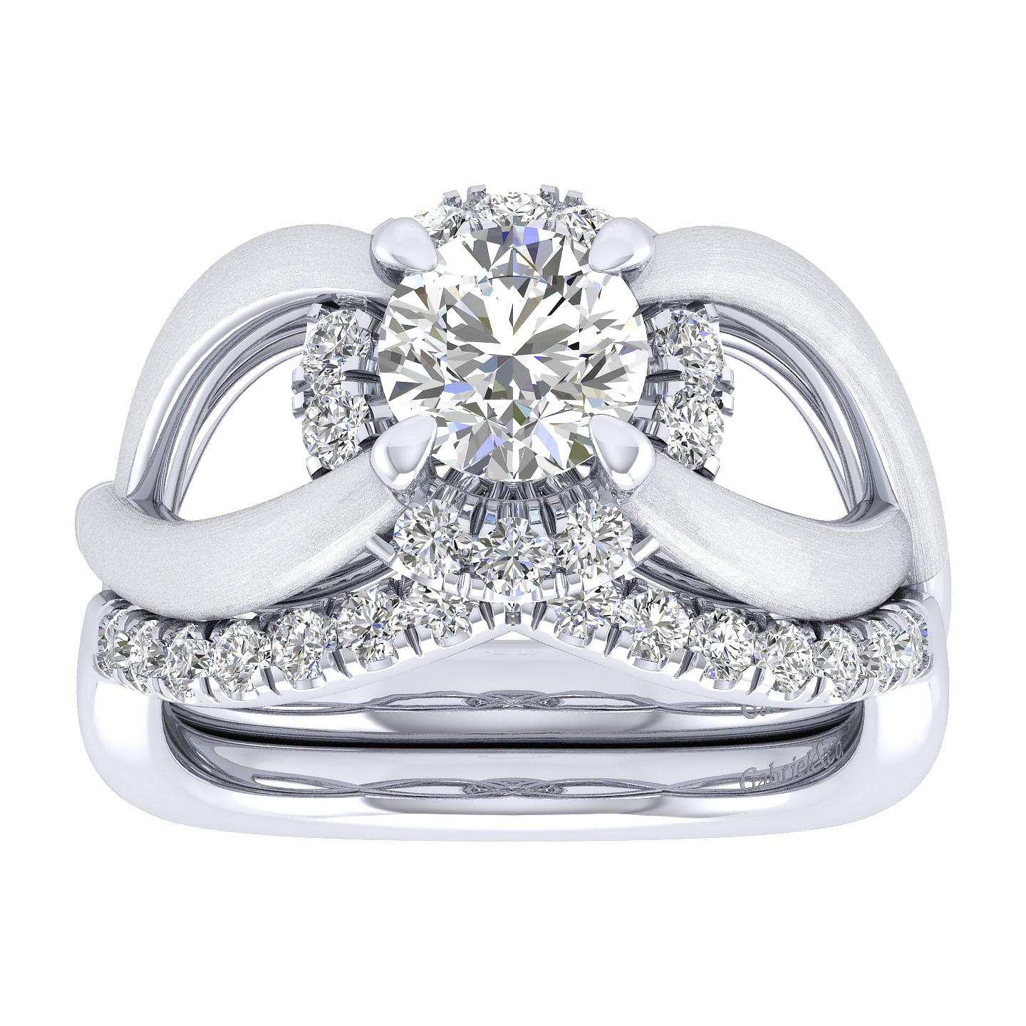 14k White Gold Diamond Halo Engagement Ring angle 4 14k White Gold Diamond Halo Engagement Ring angle 4