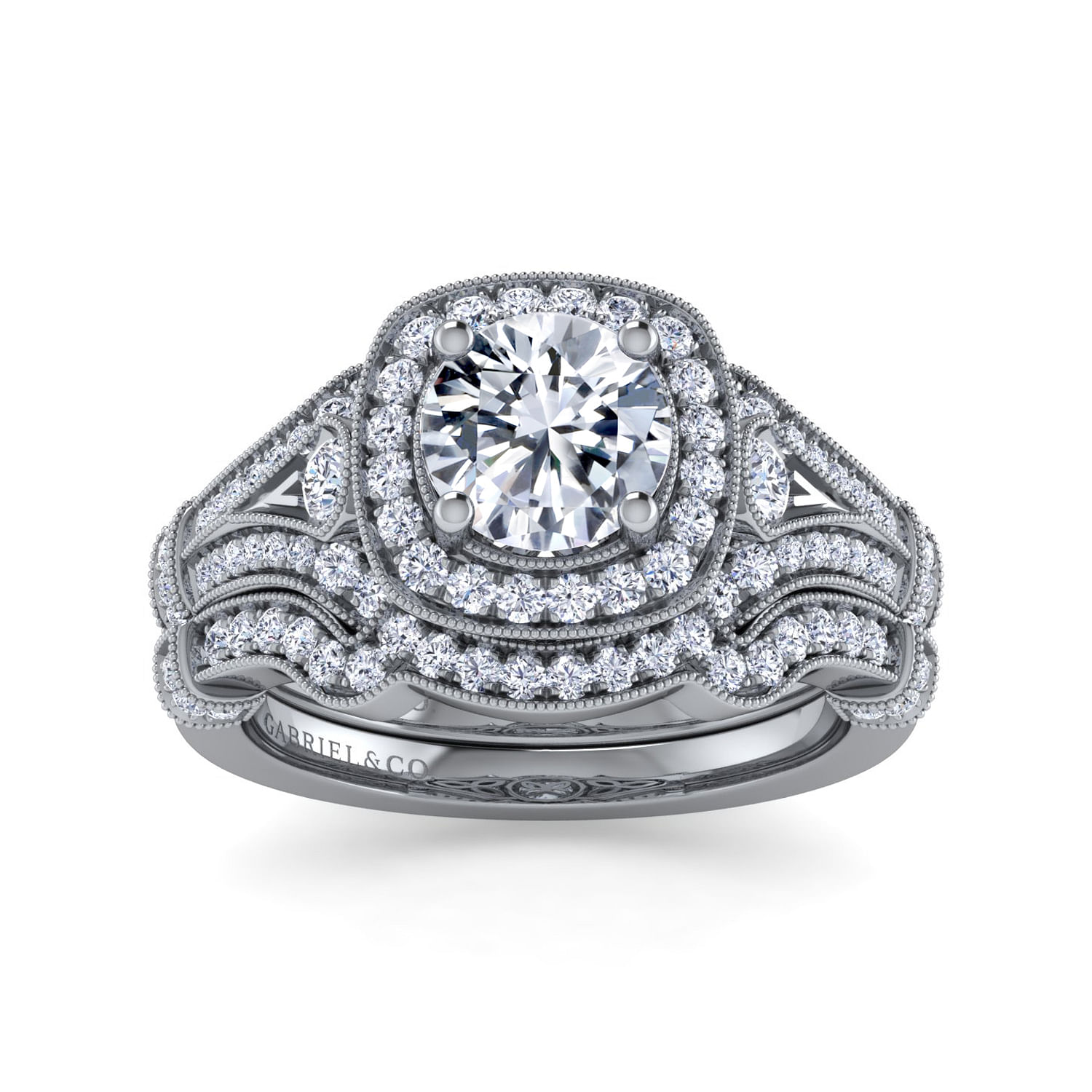 14k White Gold Diamond Halo Engagement Ring angle 4 14k White Gold Diamond Halo Engagement Ring angle 4