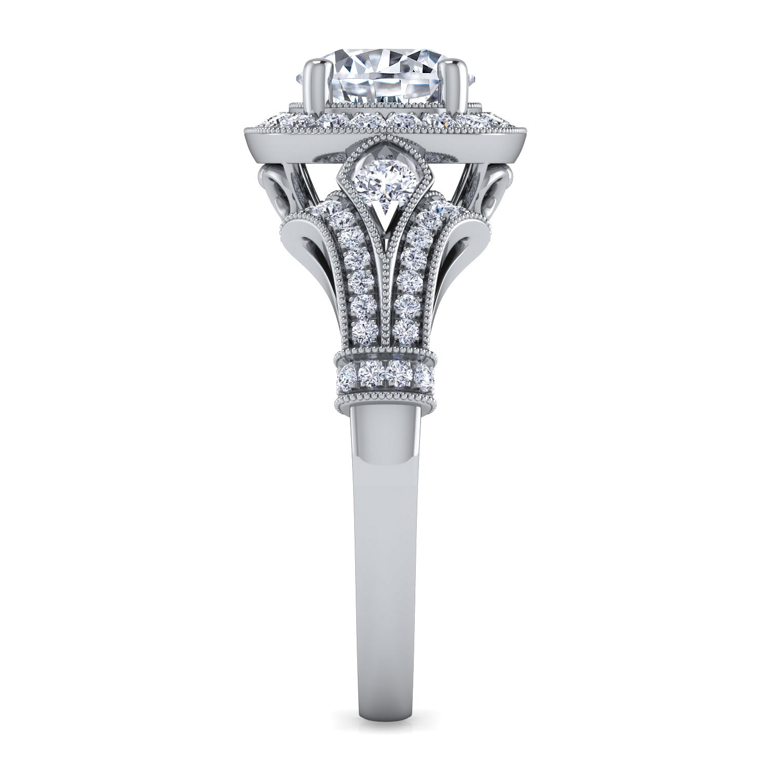 14k White Gold Diamond Halo Engagement Ring angle 5 14k White Gold Diamond Halo Engagement Ring angle 5