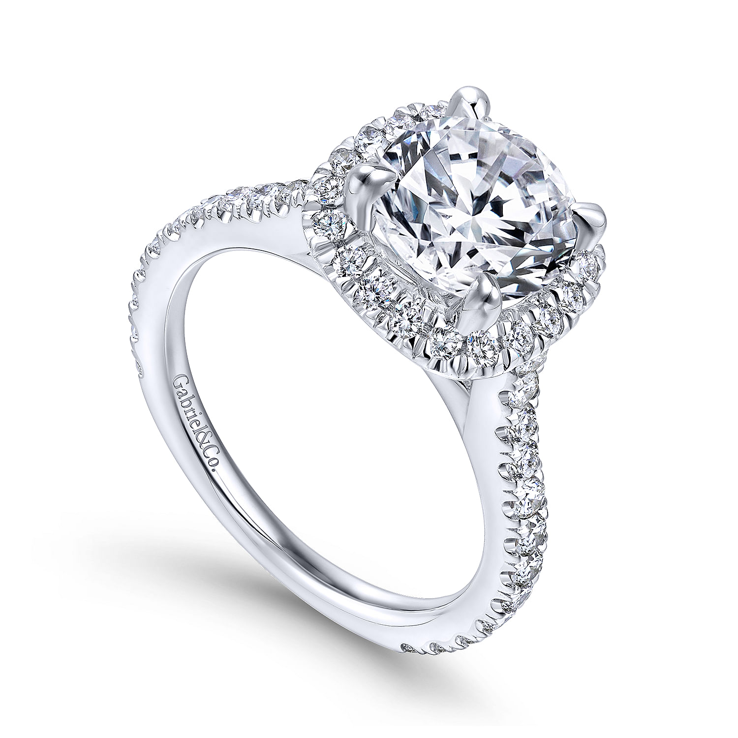14k White Gold Diamond Halo Engagement Ring angle 3 14k White Gold Diamond Halo Engagement Ring angle 3
