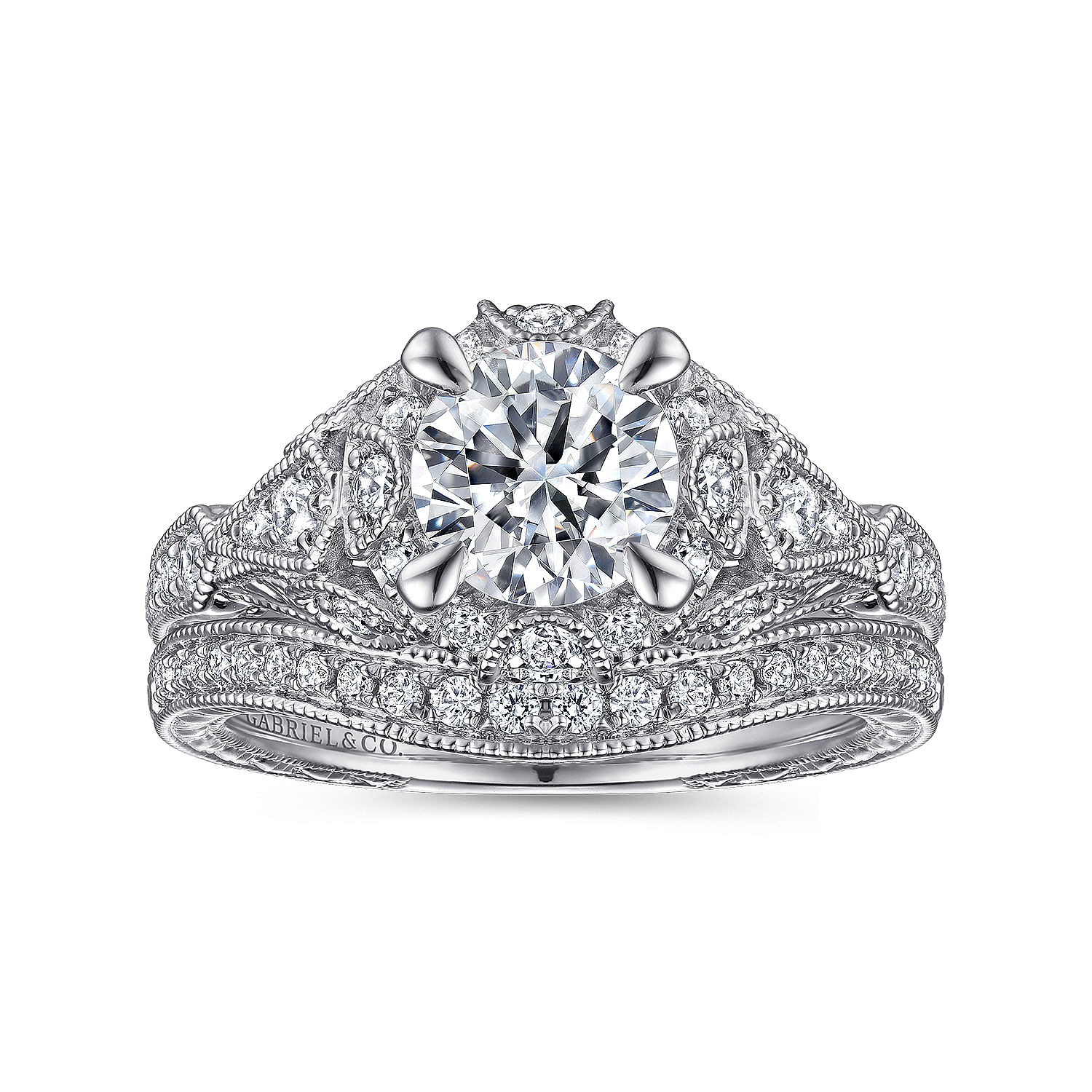 14k White Gold Diamond Halo Engagement Ring angle 4 14k White Gold Diamond Halo Engagement Ring angle 4