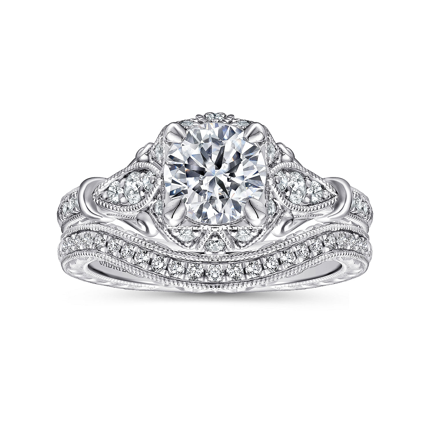 14k White Gold Diamond Halo Engagement Ring angle 4 14k White Gold Diamond Halo Engagement Ring angle 4