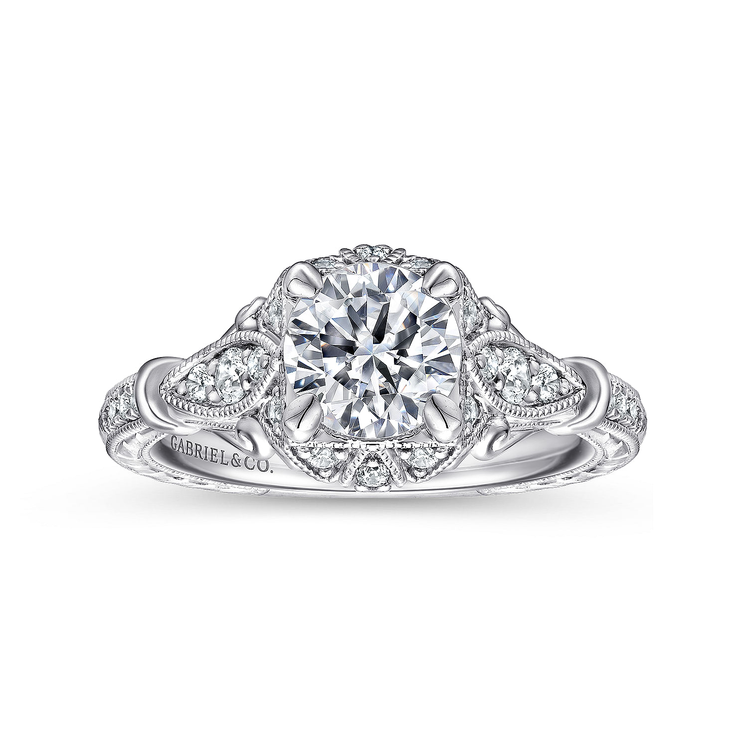 14k White Gold Diamond Halo Engagement Ring angle 5 14k White Gold Diamond Halo Engagement Ring angle 5