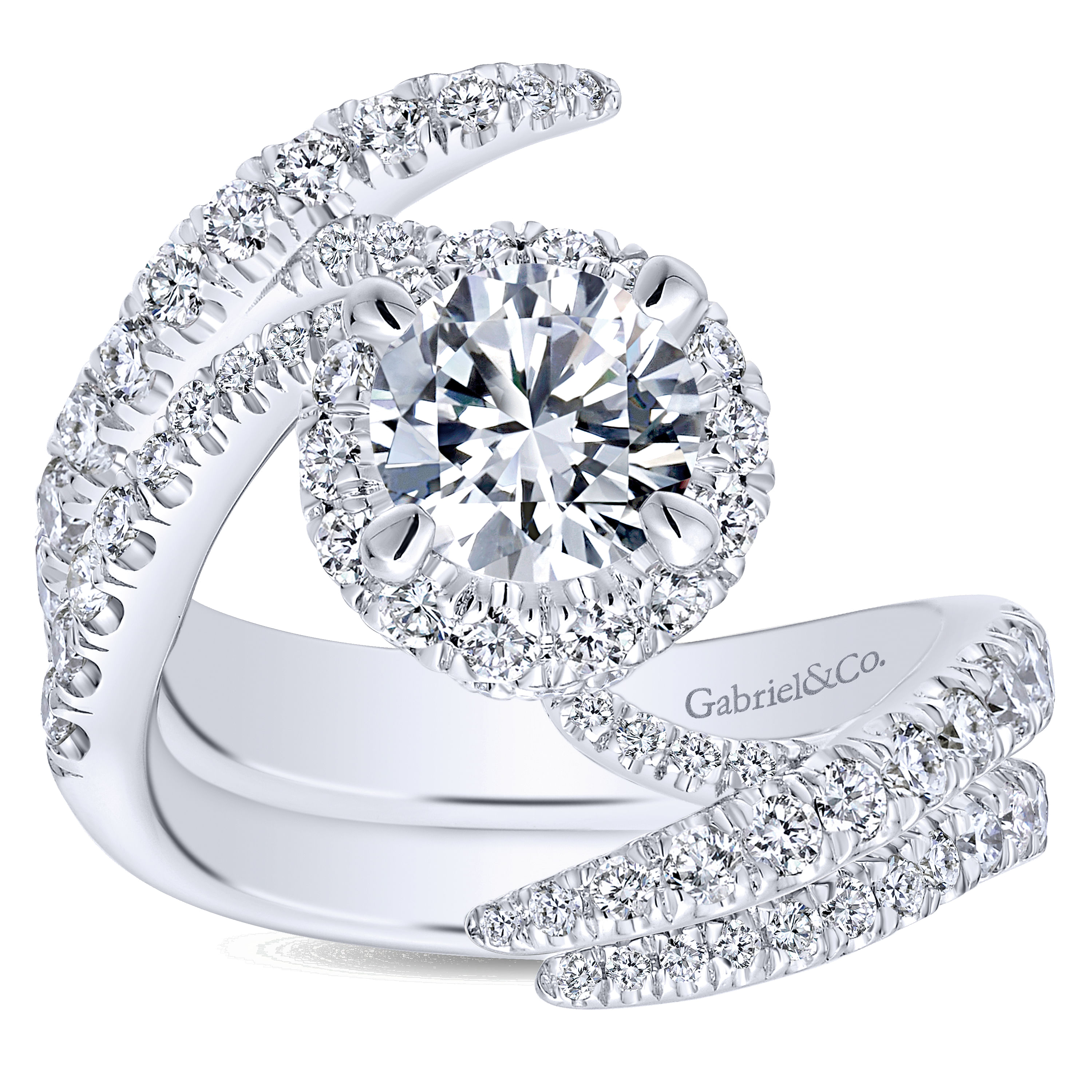 14k White Gold Diamond Halo Engagement Ring angle 4 14k White Gold Diamond Halo Engagement Ring angle 4