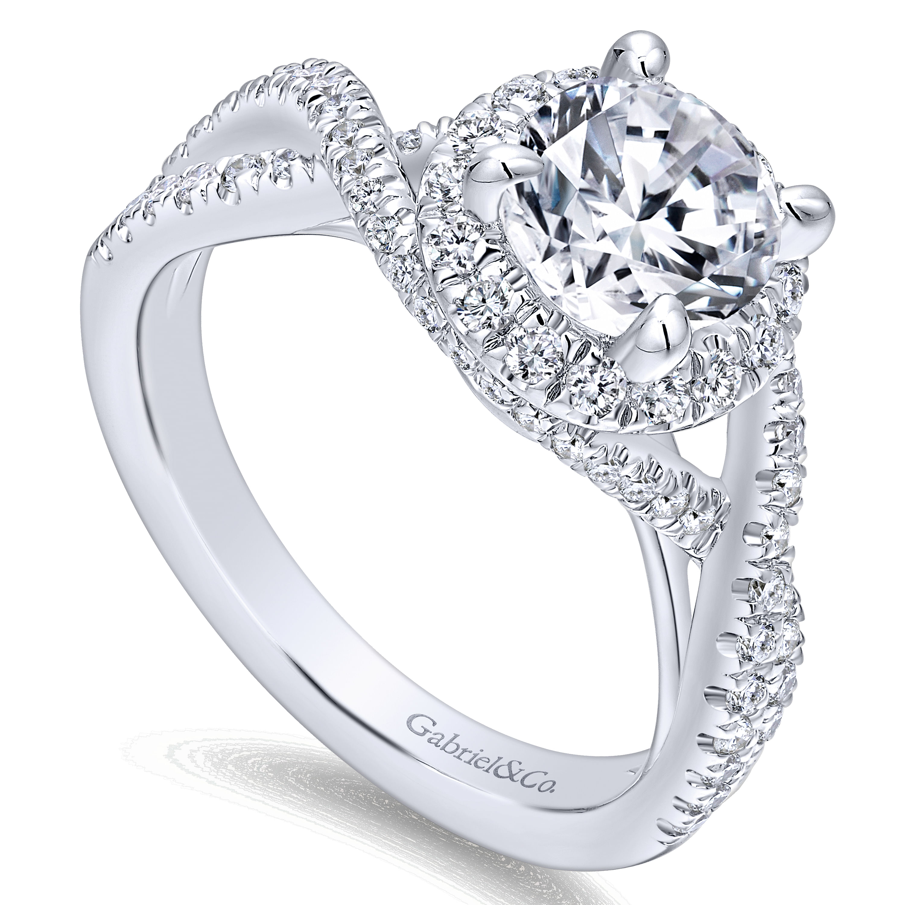 14k White Gold Diamond Halo Engagement Ring angle 3 14k White Gold Diamond Halo Engagement Ring angle 3