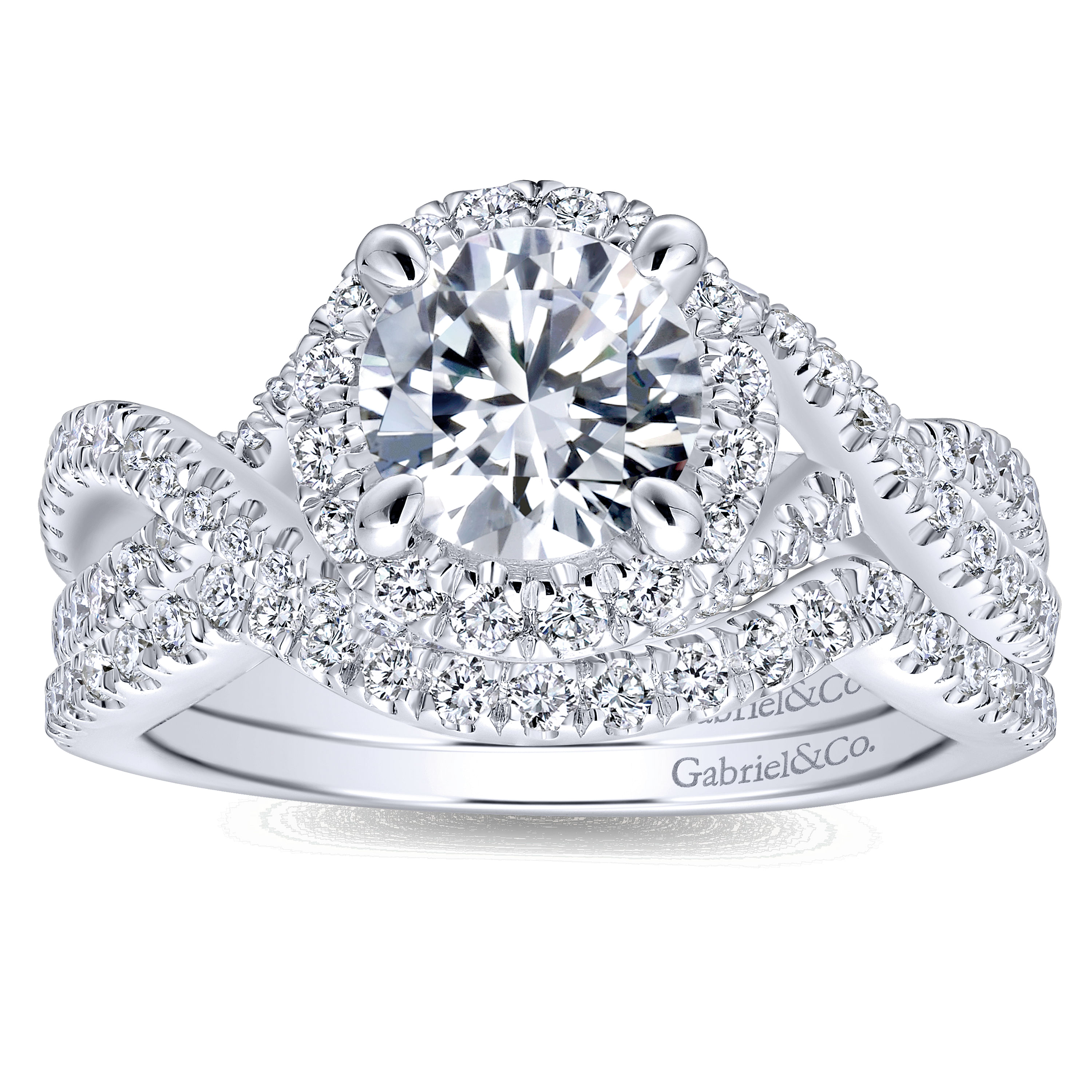 14k White Gold Diamond Halo Engagement Ring angle 4 14k White Gold Diamond Halo Engagement Ring angle 4