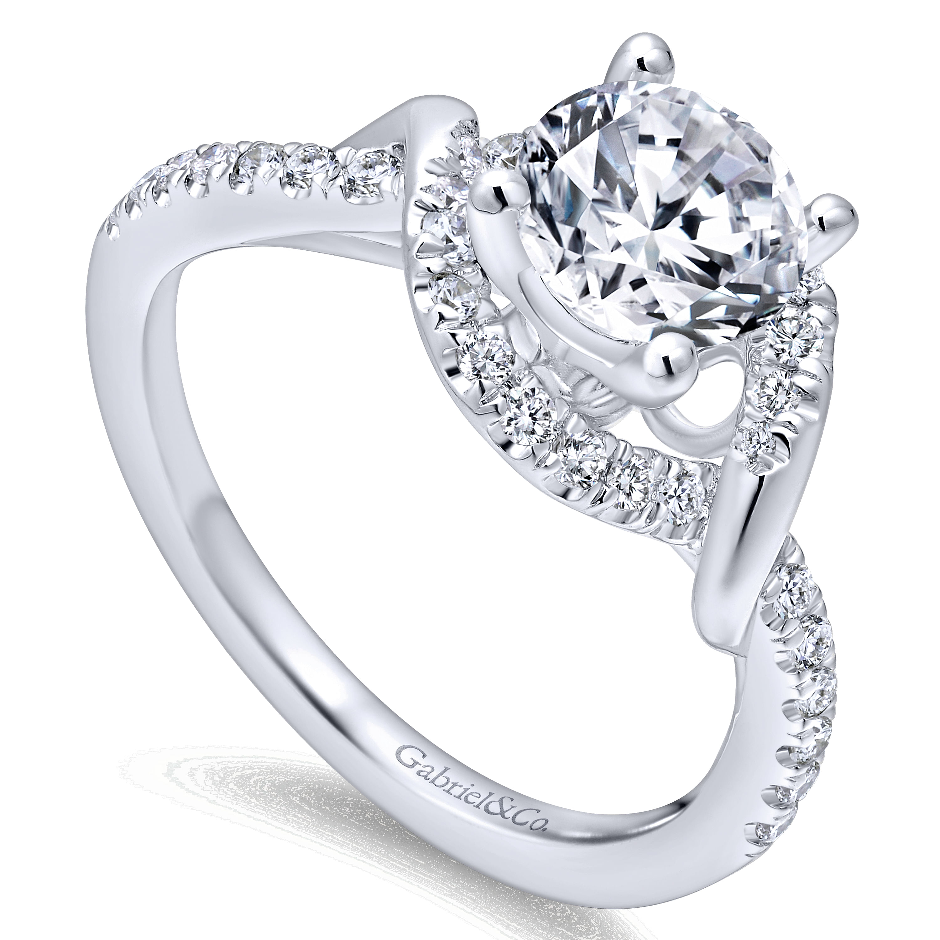14k White Gold Diamond Halo Engagement Ring angle 3 14k White Gold Diamond Halo Engagement Ring angle 3