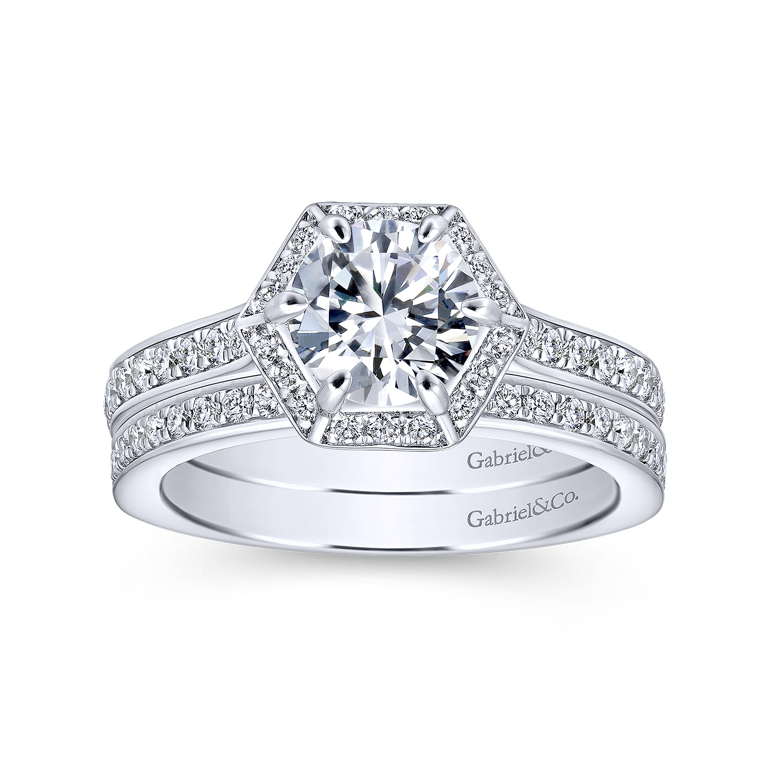 14k White Gold Diamond Halo Engagement Ring angle 4 14k White Gold Diamond Halo Engagement Ring angle 4