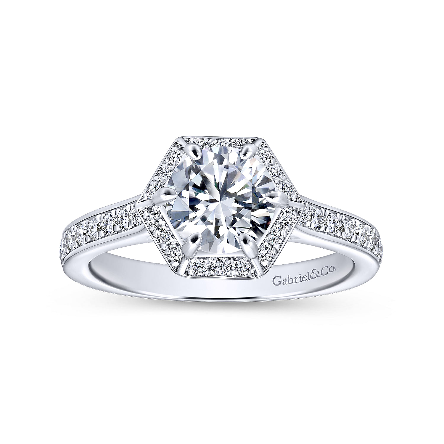 14k White Gold Diamond Halo Engagement Ring angle 5 14k White Gold Diamond Halo Engagement Ring angle 5