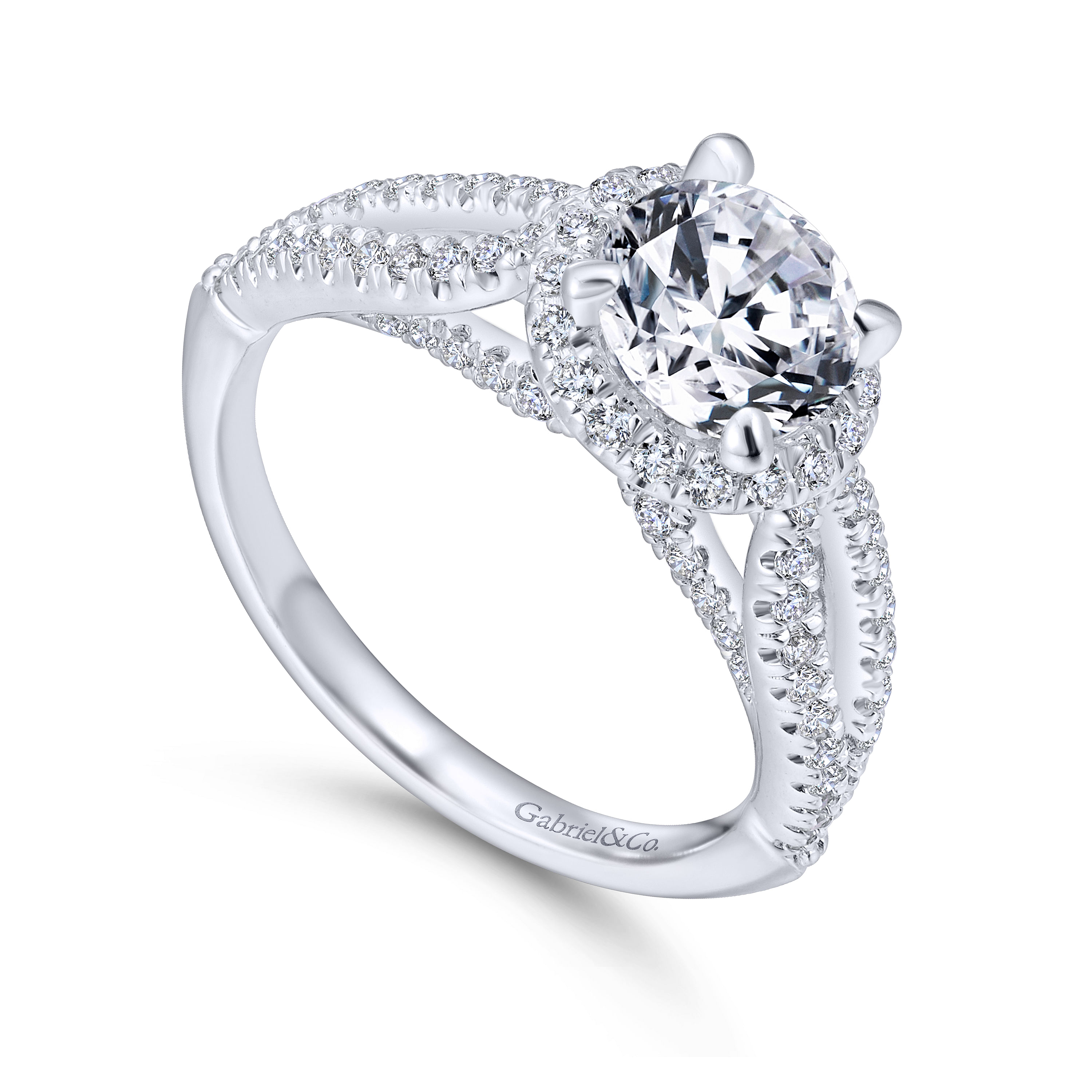 14k White Gold Diamond Halo Engagement Ring angle 3 14k White Gold Diamond Halo Engagement Ring angle 3