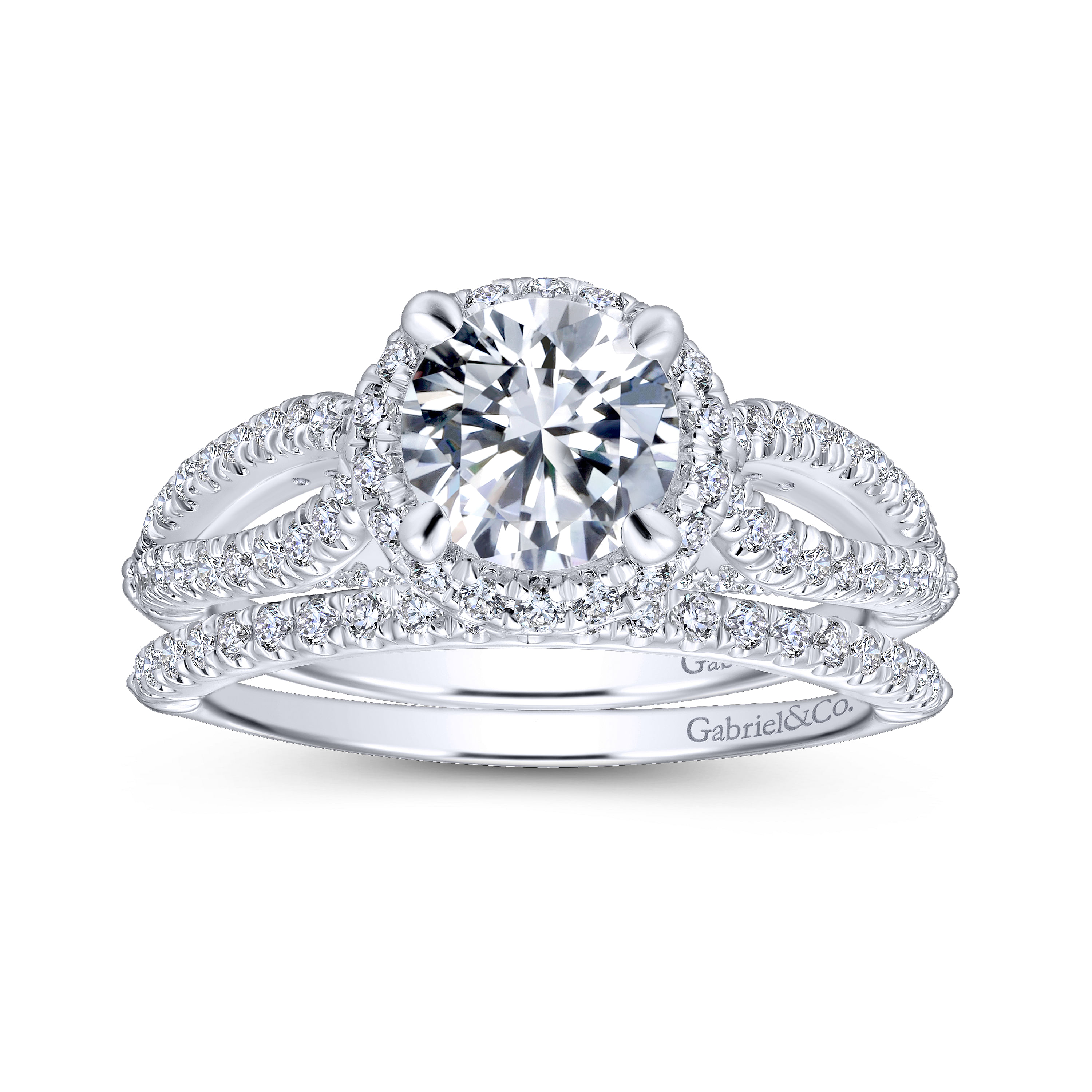 14k White Gold Diamond Halo Engagement Ring angle 4 14k White Gold Diamond Halo Engagement Ring angle 4